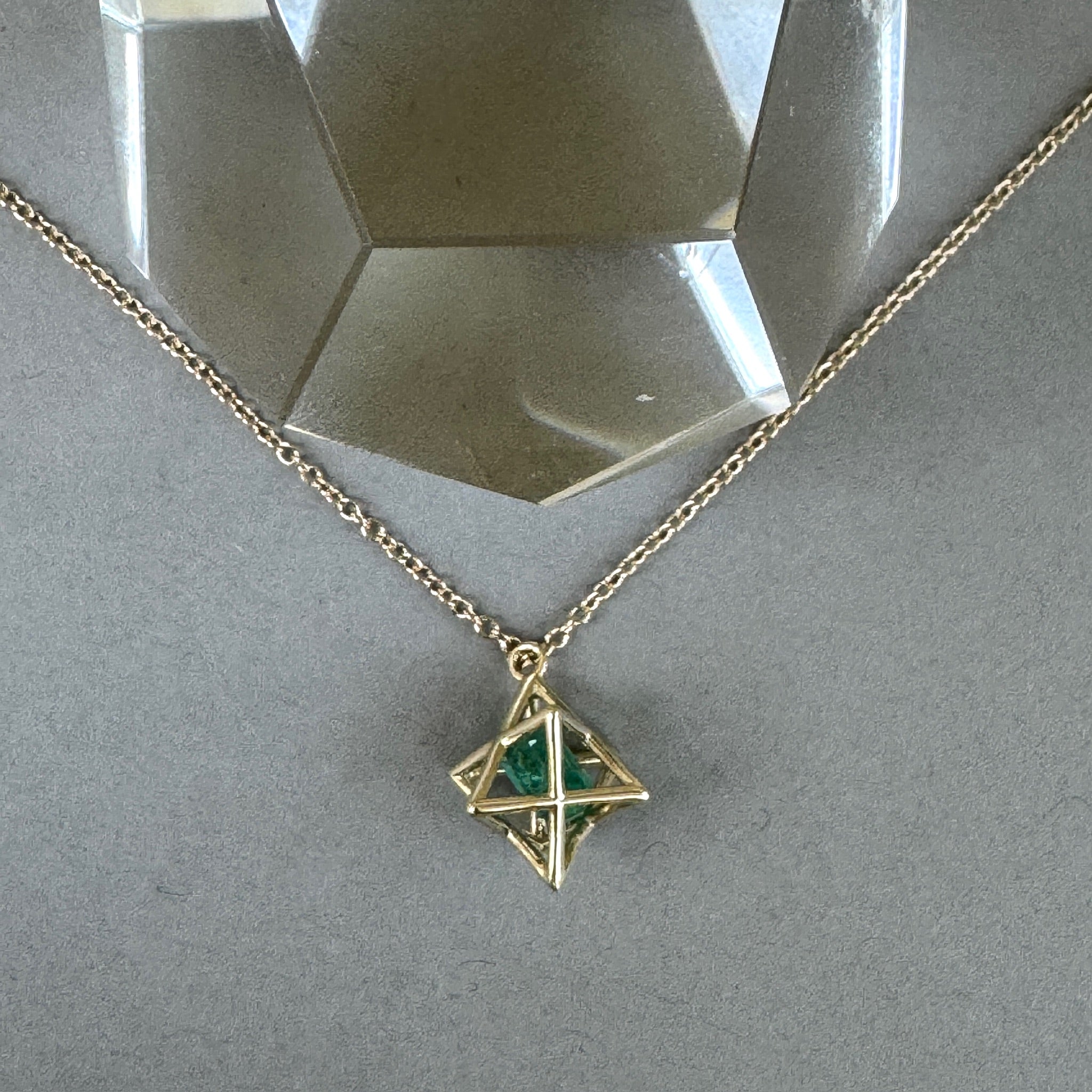 Fairmined 14kt Solid Gold Merkaba Star with Herkimer Diamond, Emerald Or Tanzanite Necklace