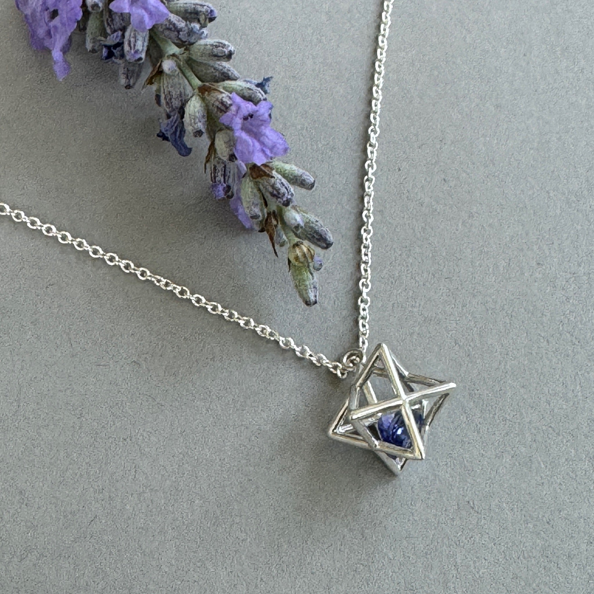 Fairmined 14kt Solid Gold Merkaba Star with Herkimer Diamond, Emerald Or Tanzanite Necklace