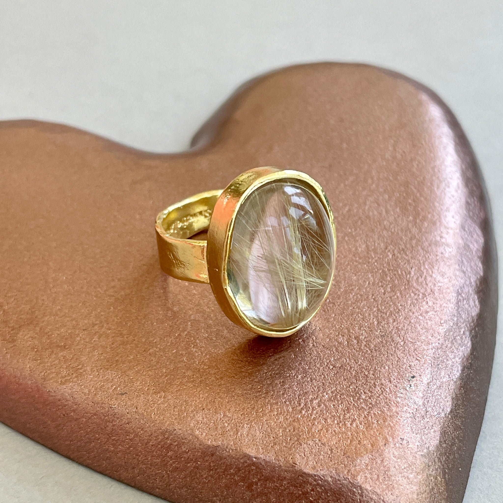 Golden Rutilated Quartz Crystal Ring