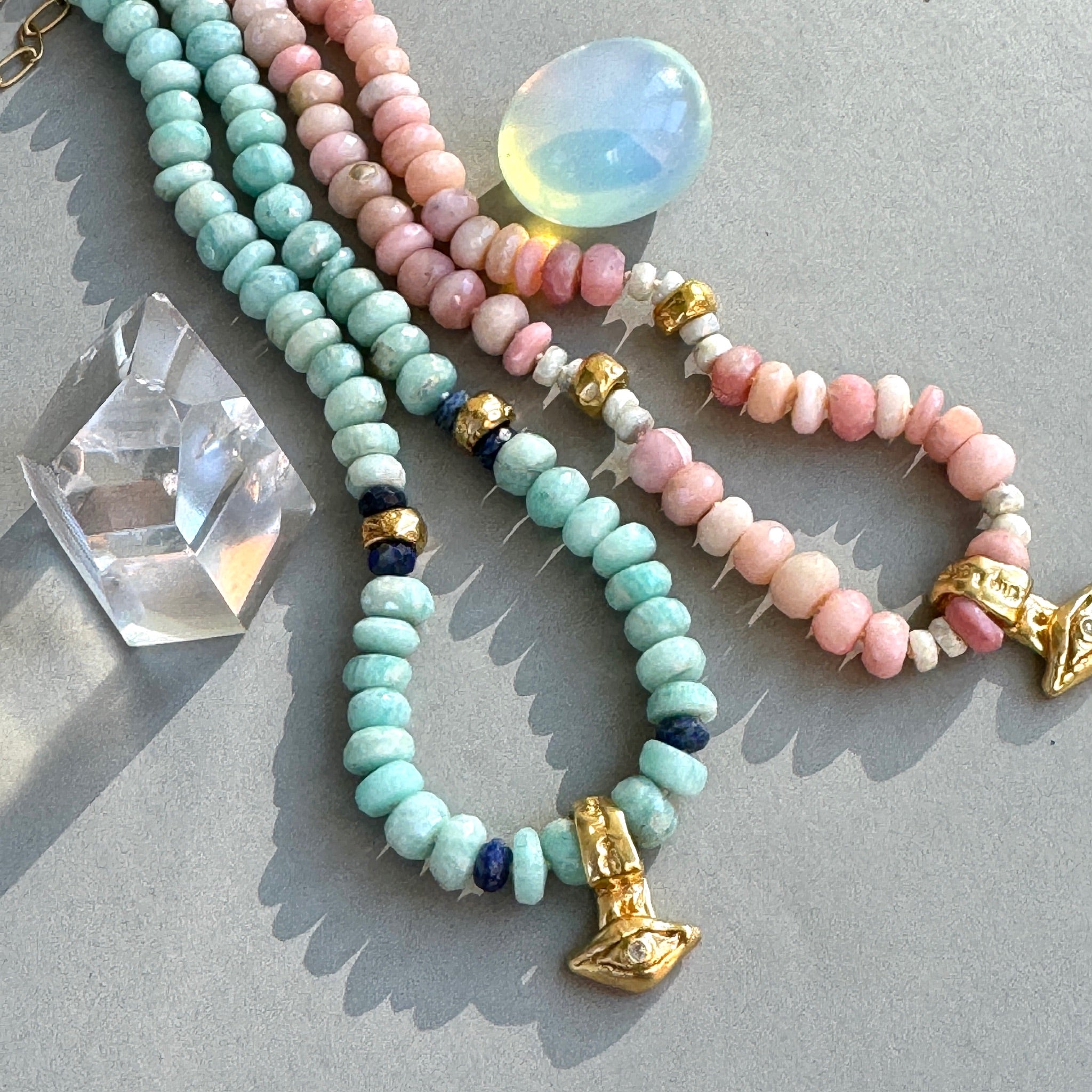 Pink Opal & Amazonite Ancient Eye Beaded Necklace