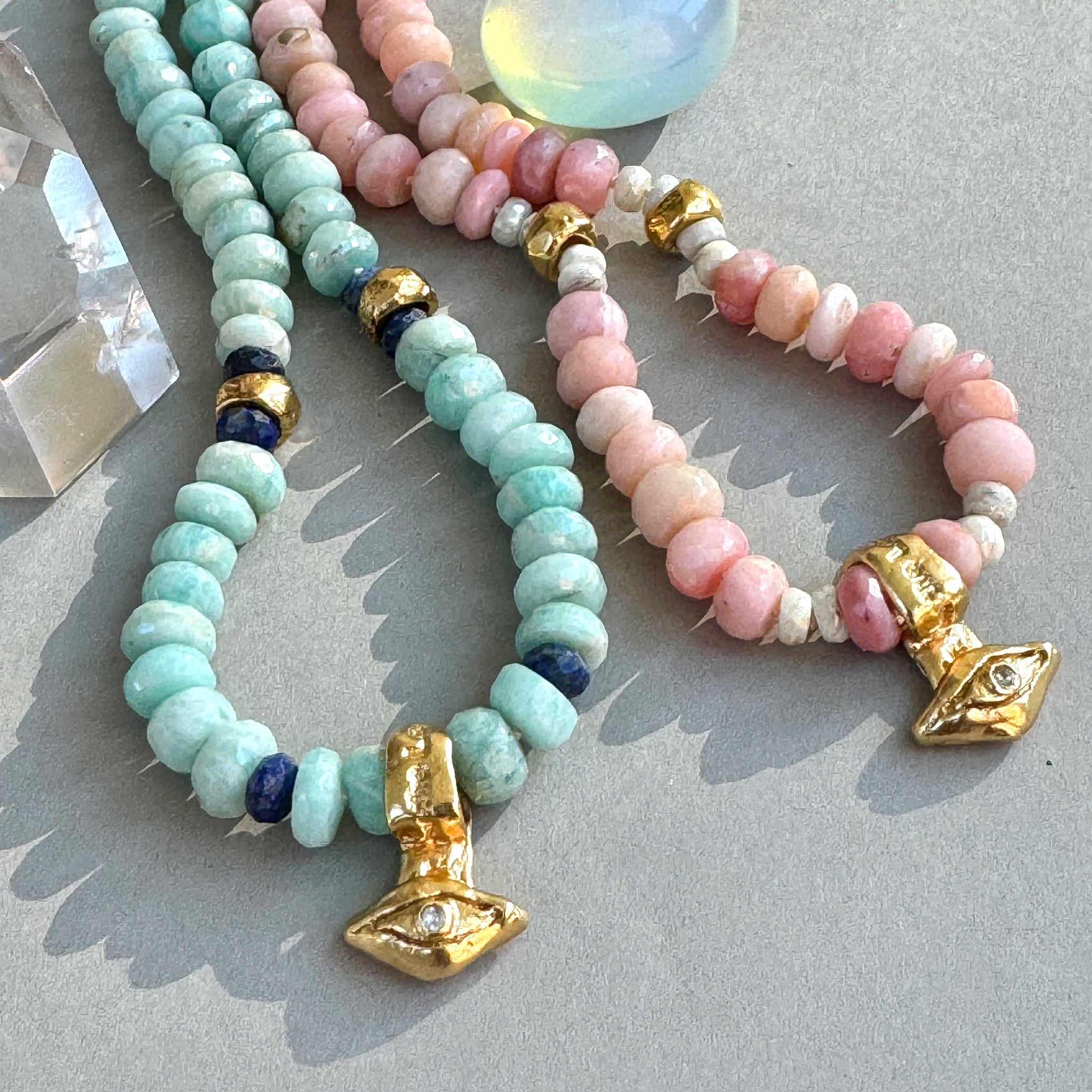 Pink Opal & Amazonite Ancient Eye Beaded Necklace