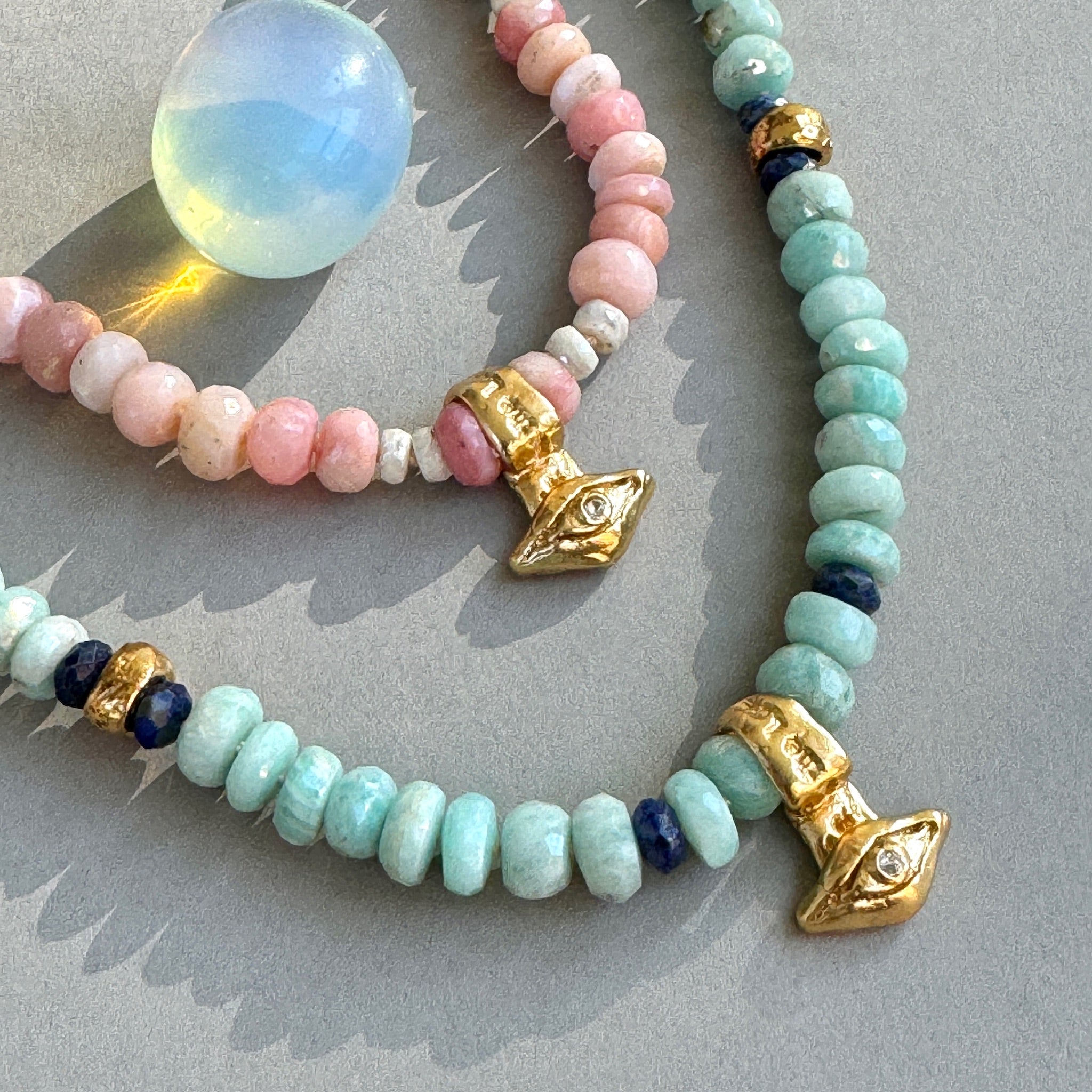 Pink Opal & Amazonite Ancient Eye Beaded Necklace