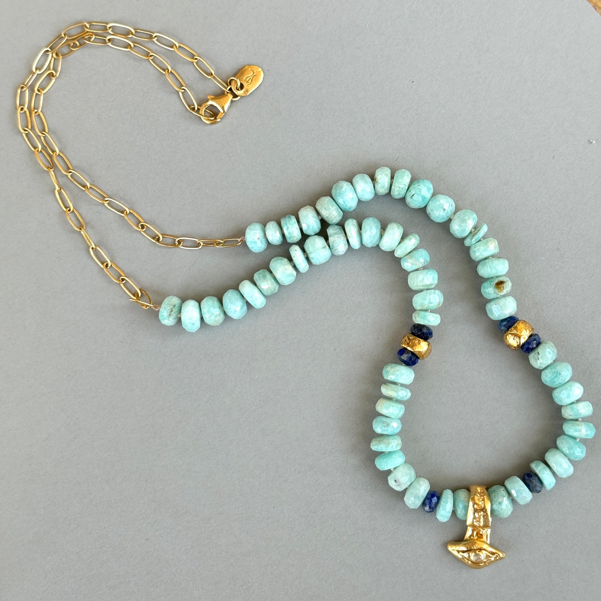 Pink Opal & Amazonite Ancient Eye Beaded Necklace