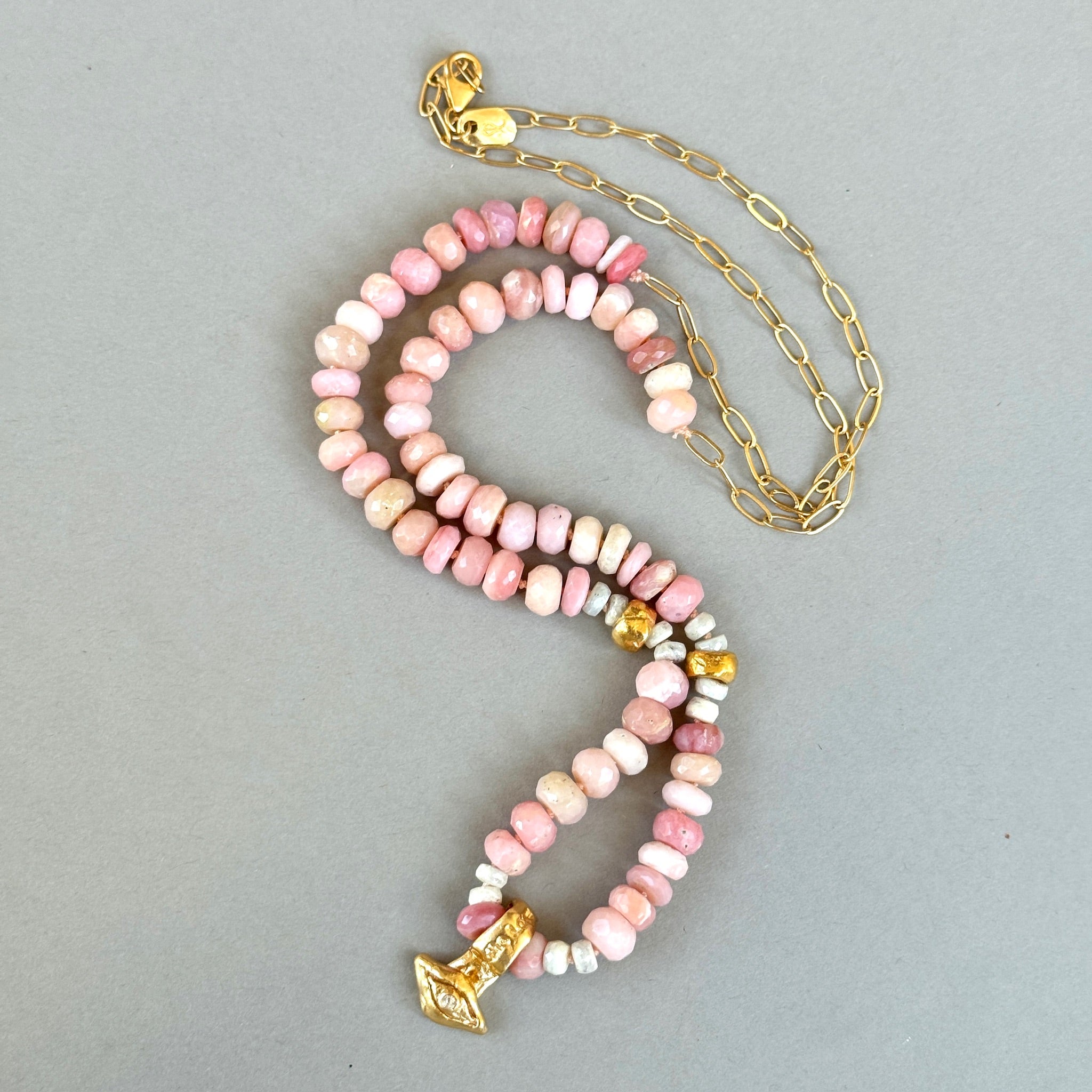 Pink Opal & Amazonite Ancient Eye Beaded Necklace