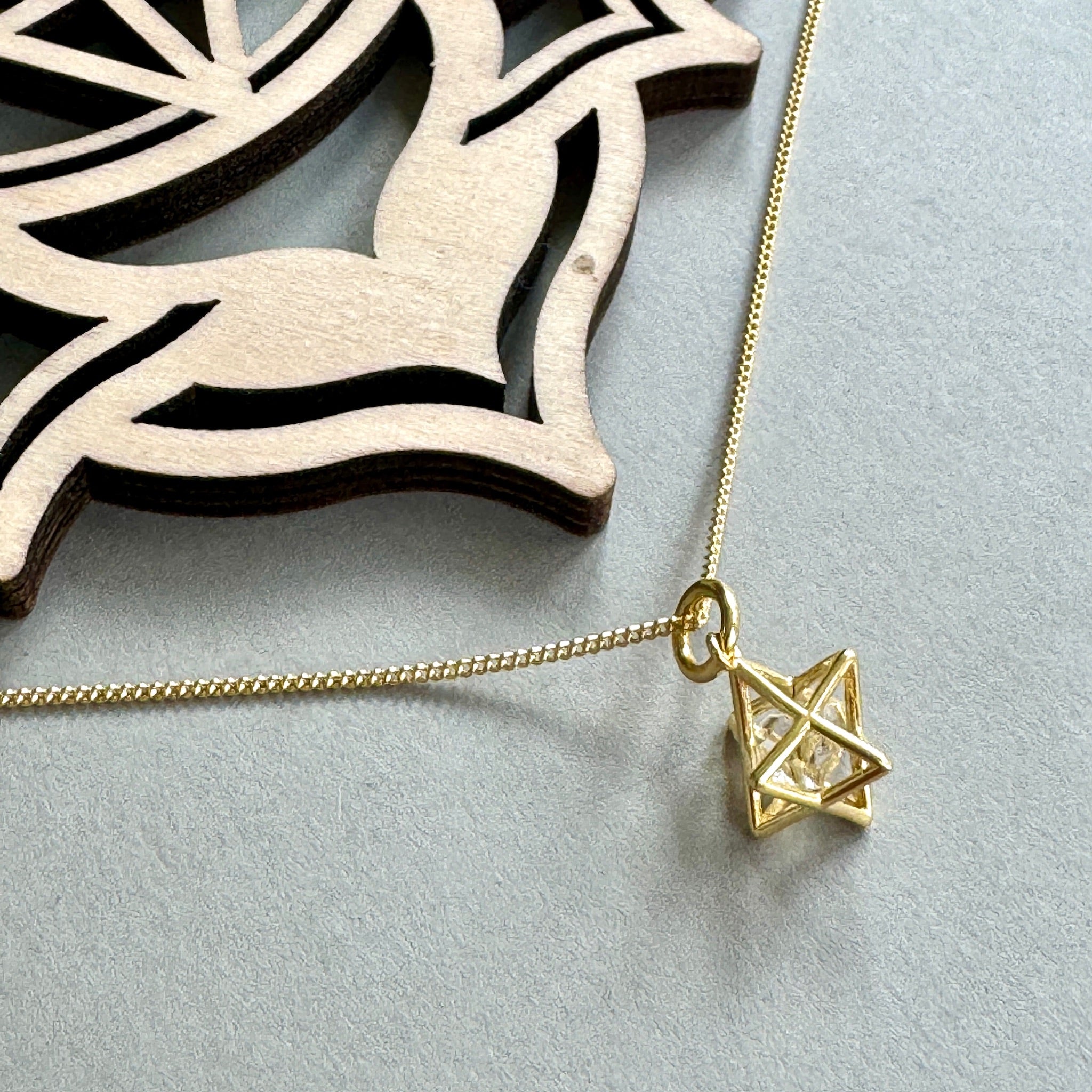 Tiny Herkimer Diamond Merkaba Necklace