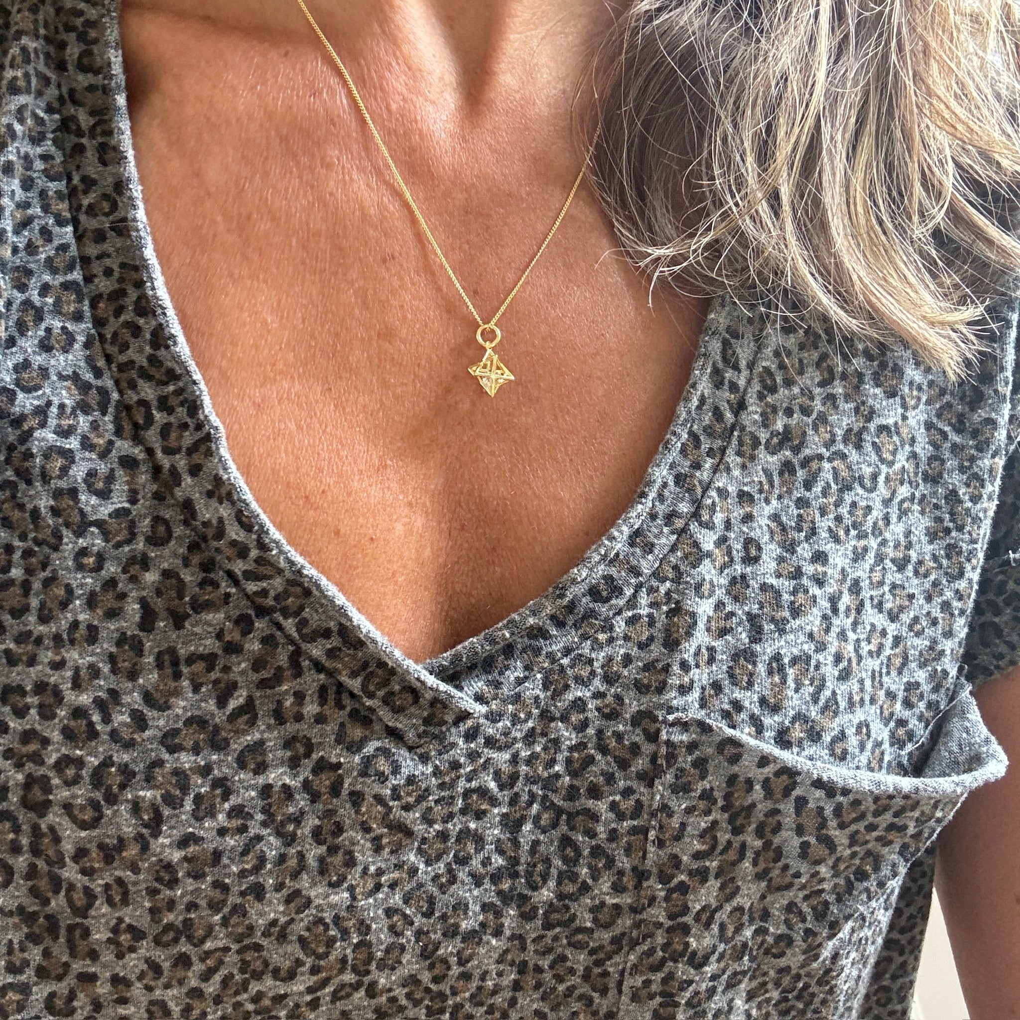 Tiny Herkimer Diamond Merkaba Necklace