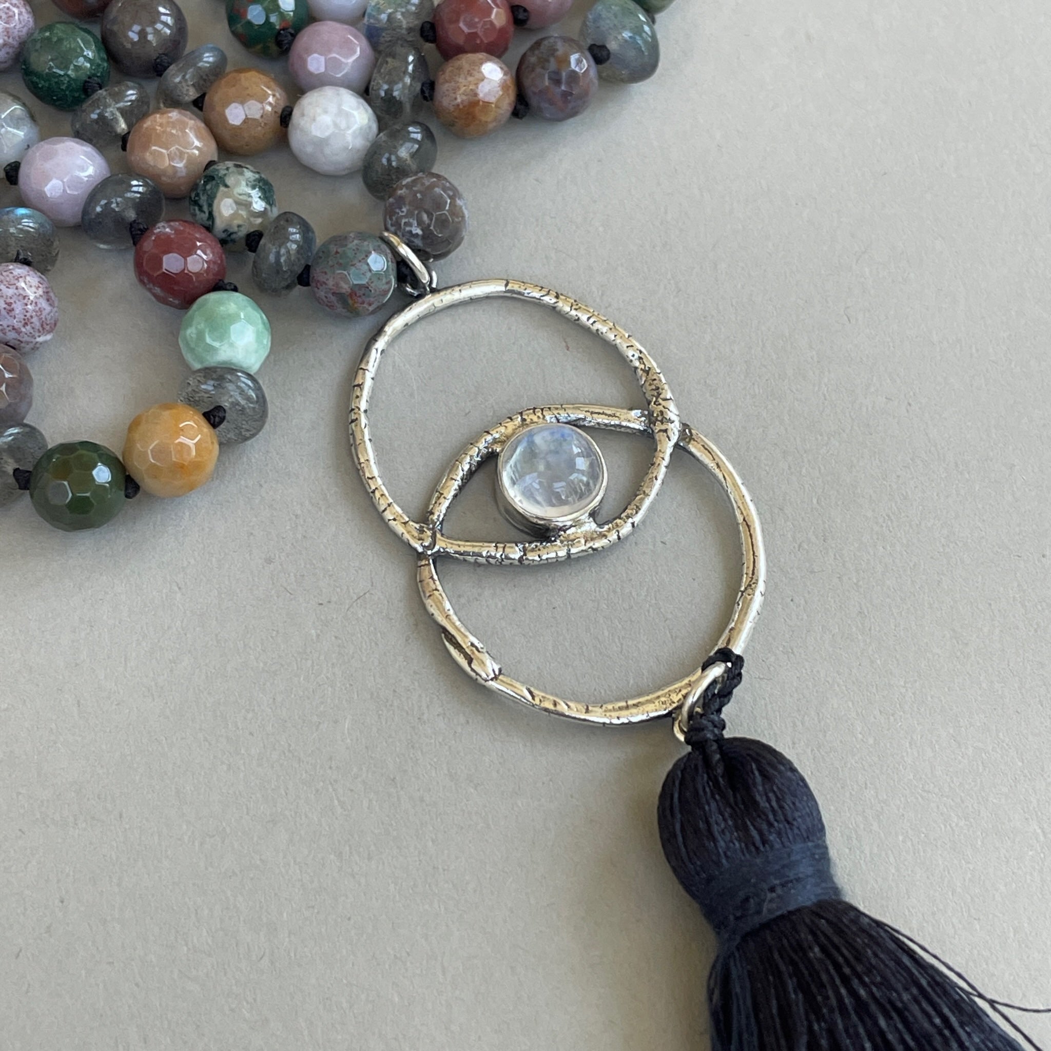 Jasper & Labradorite Vesica Piscis Mala Bead Necklace