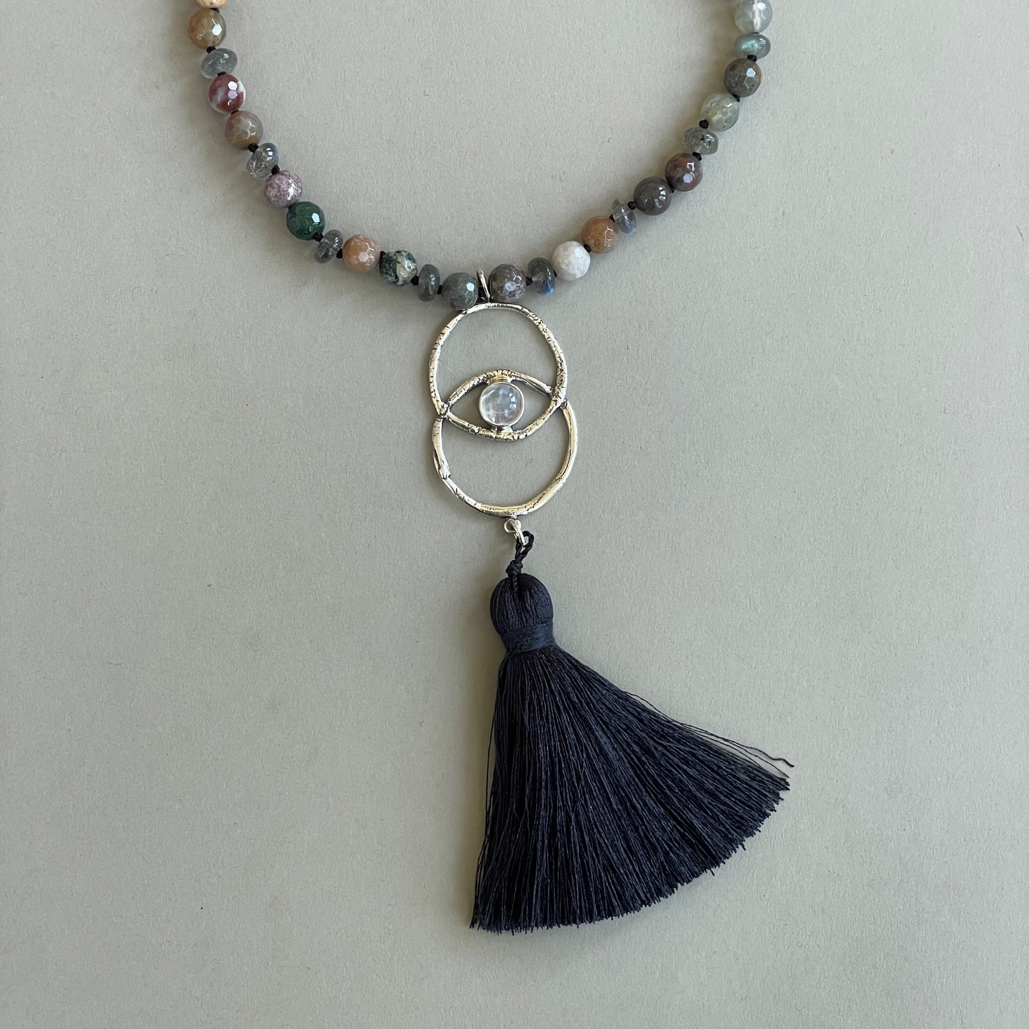 Jasper & Labradorite Vesica Piscis Mala Bead Necklace