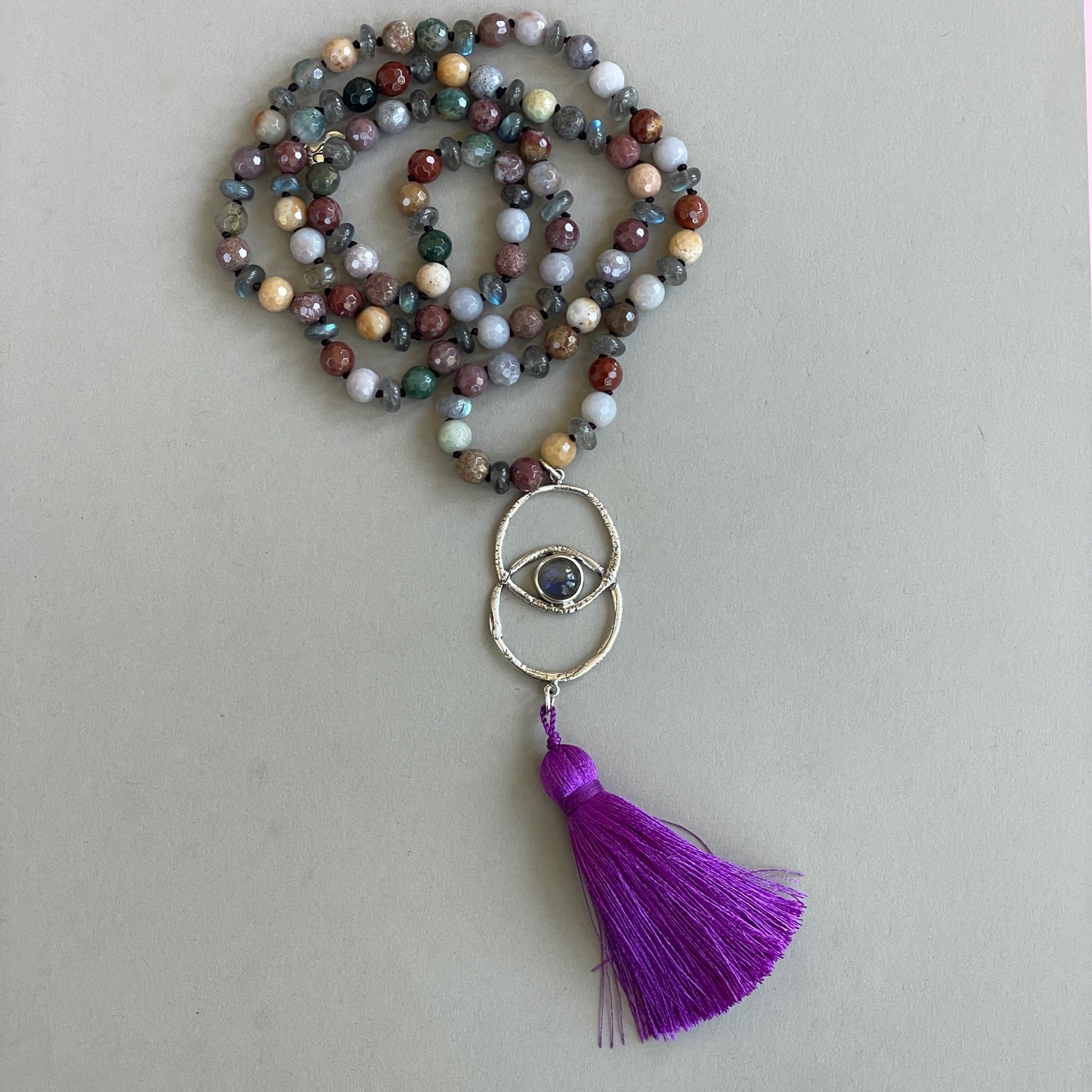 Jasper & Labradorite Vesica Piscis Mala Bead Necklace