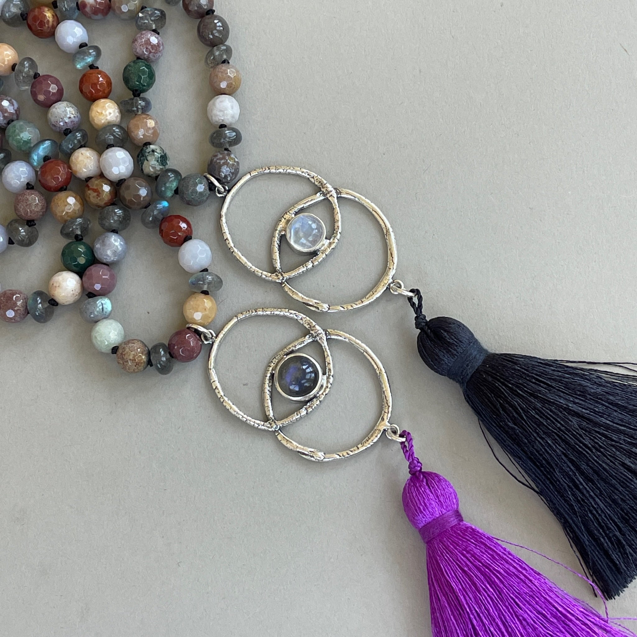 Jasper & Labradorite Vesica Piscis Mala Bead Necklace