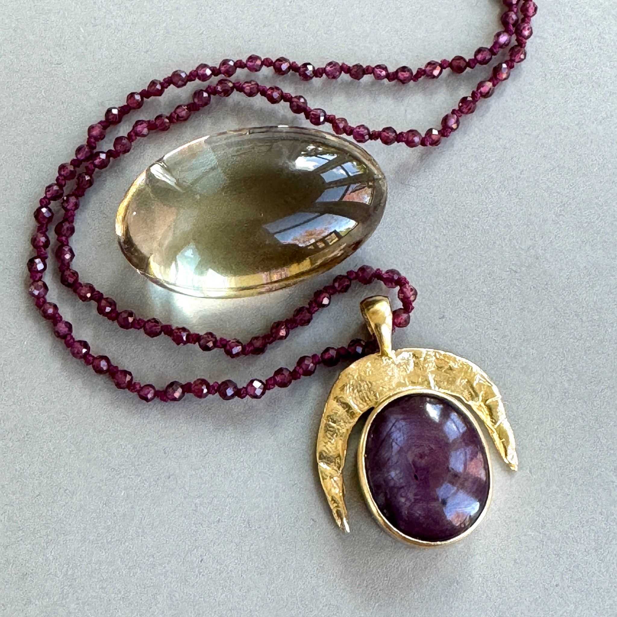 Star Ruby Under Crescent Moon Necklace