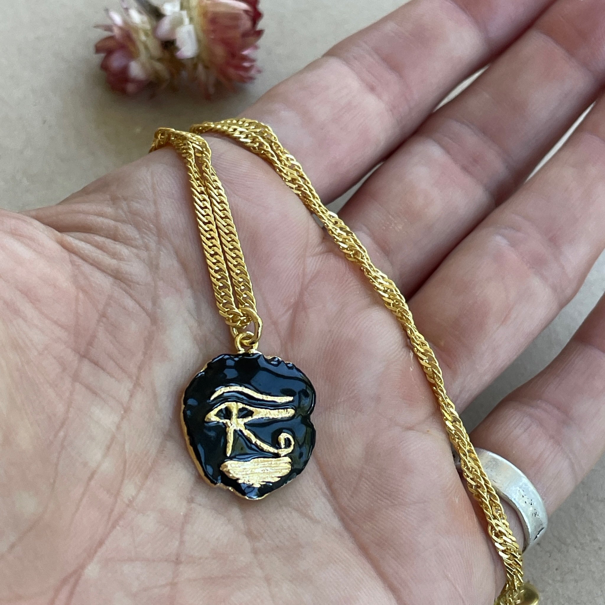 Eye of Horus Necklace with Black Enamel