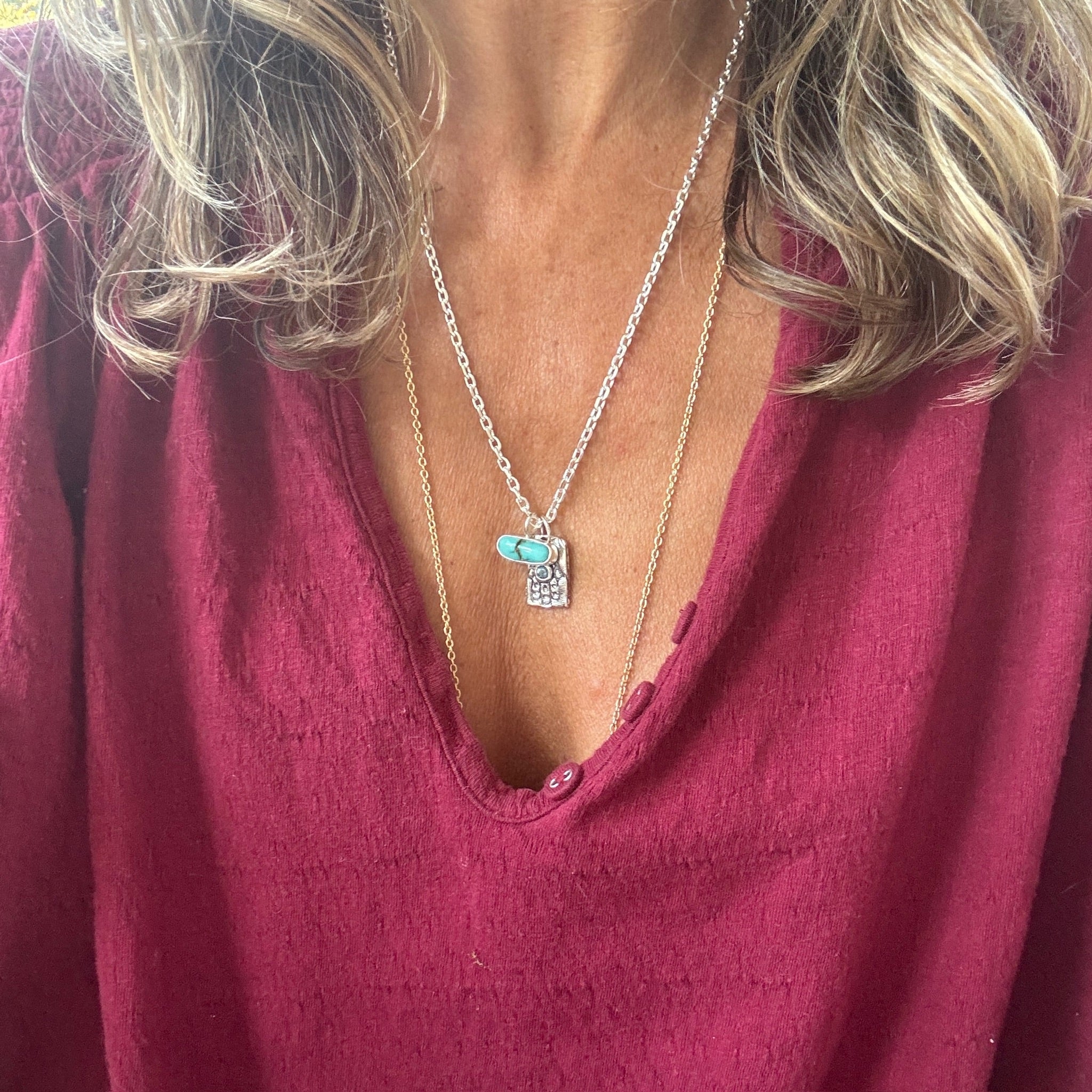 Sterling Hamsa with Sapphire and Turquoise
