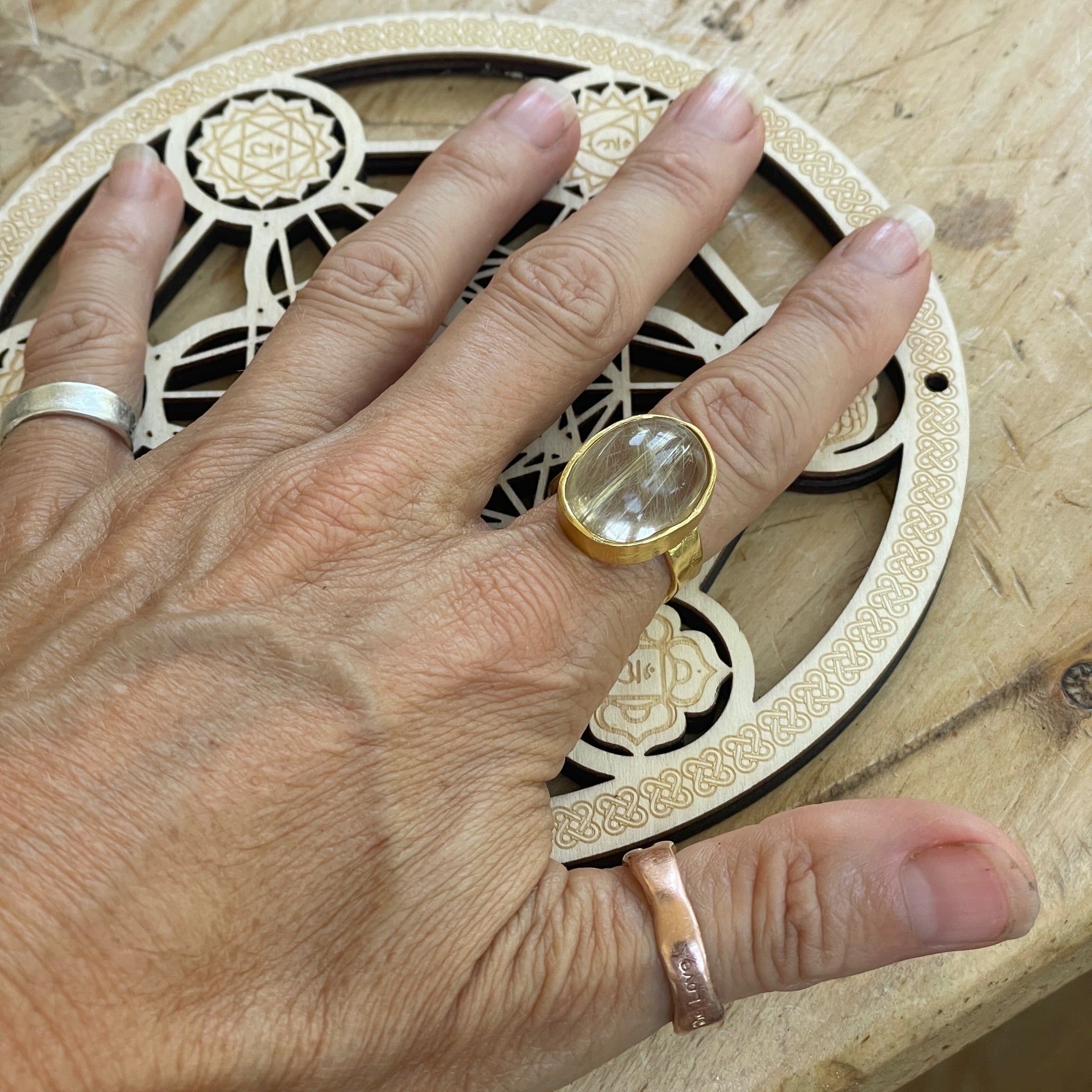 Golden Rutilated Quartz Crystal Ring