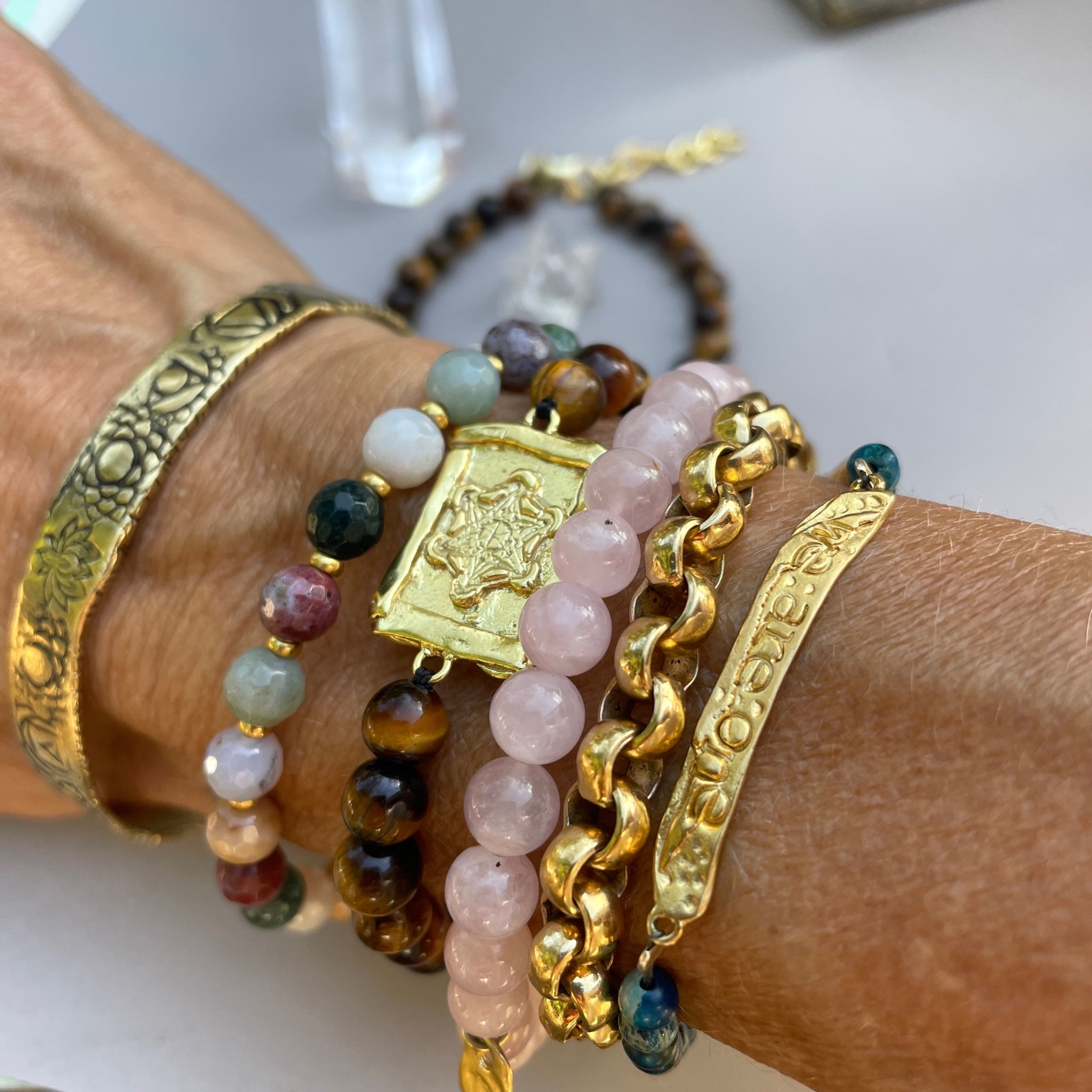 Beaded Metatron Bracelet Gold Brass