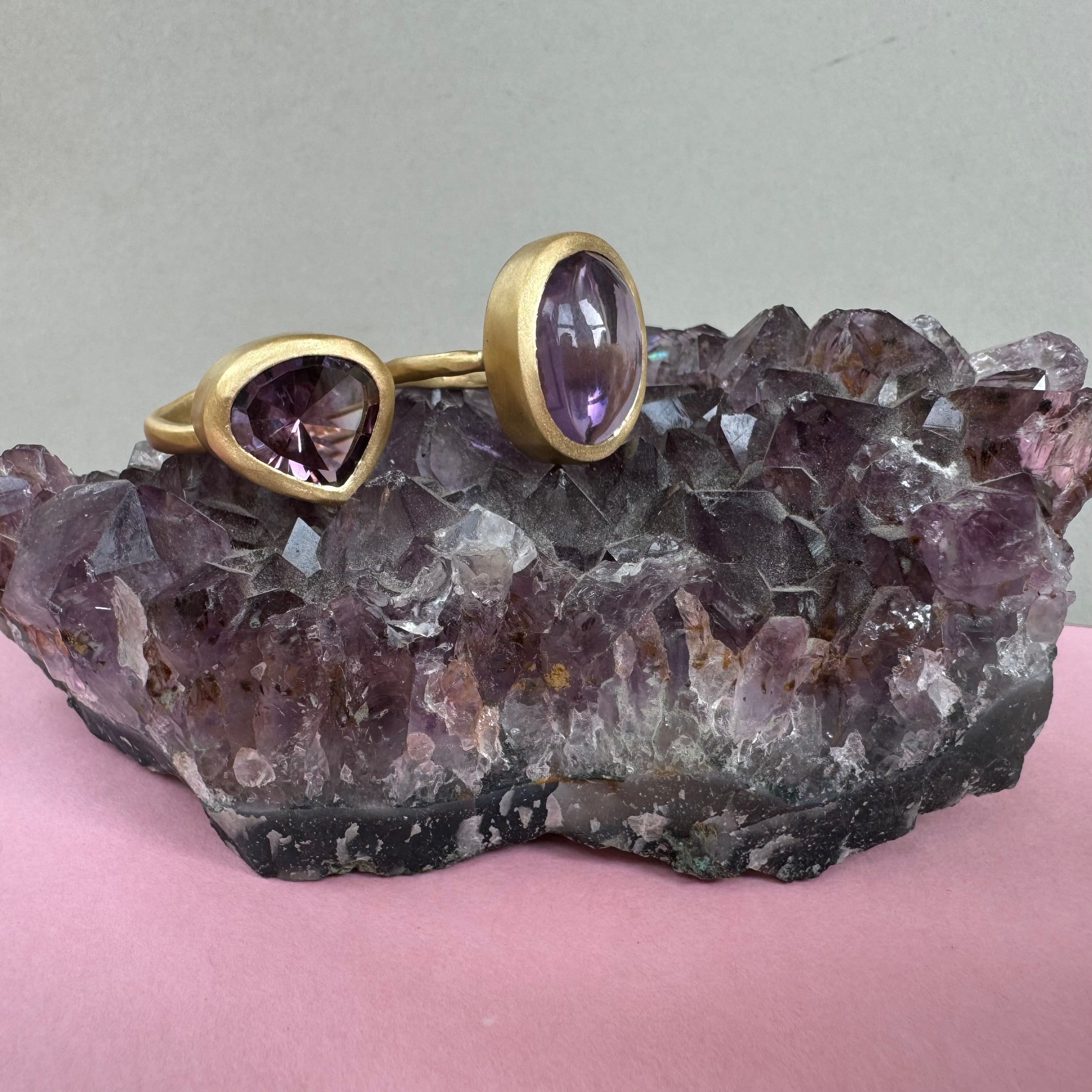 18k Fairmined Gold Saint Germain Round Amethyst Ring