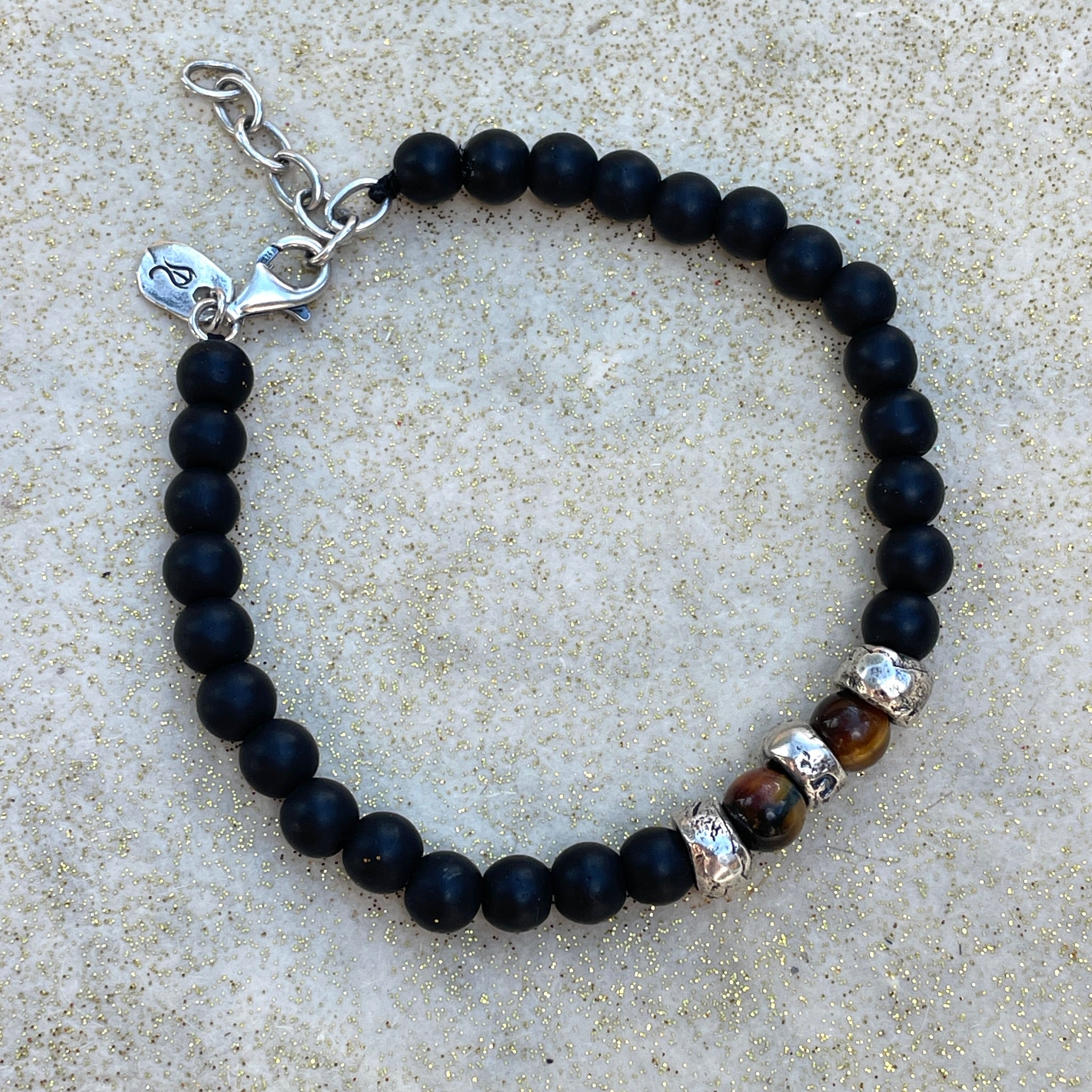 Unisex Ubuntu Onyx and Tiger Eye Beaded Bracelet