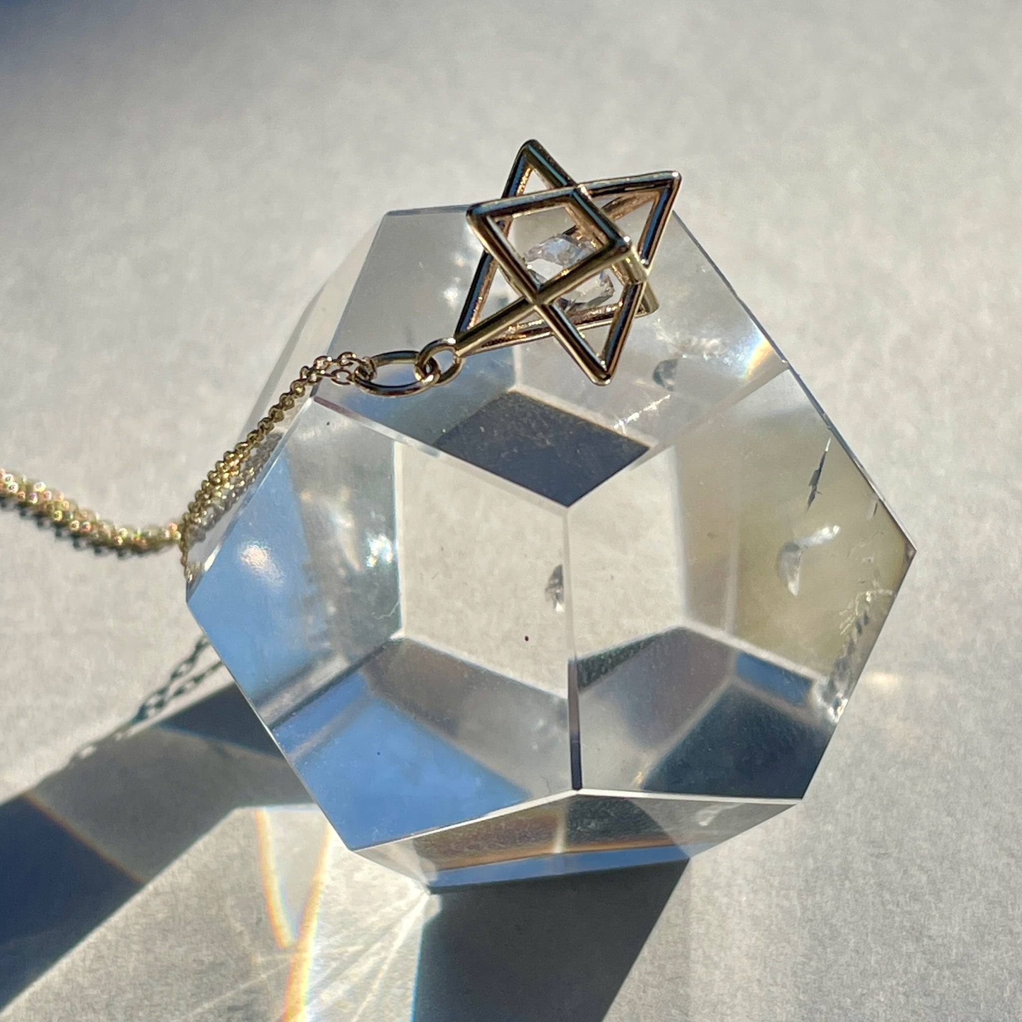 Fairmined 14kt Solid Gold Merkaba Star with Herkimer Diamond, Emerald Or Tanzanite Necklace