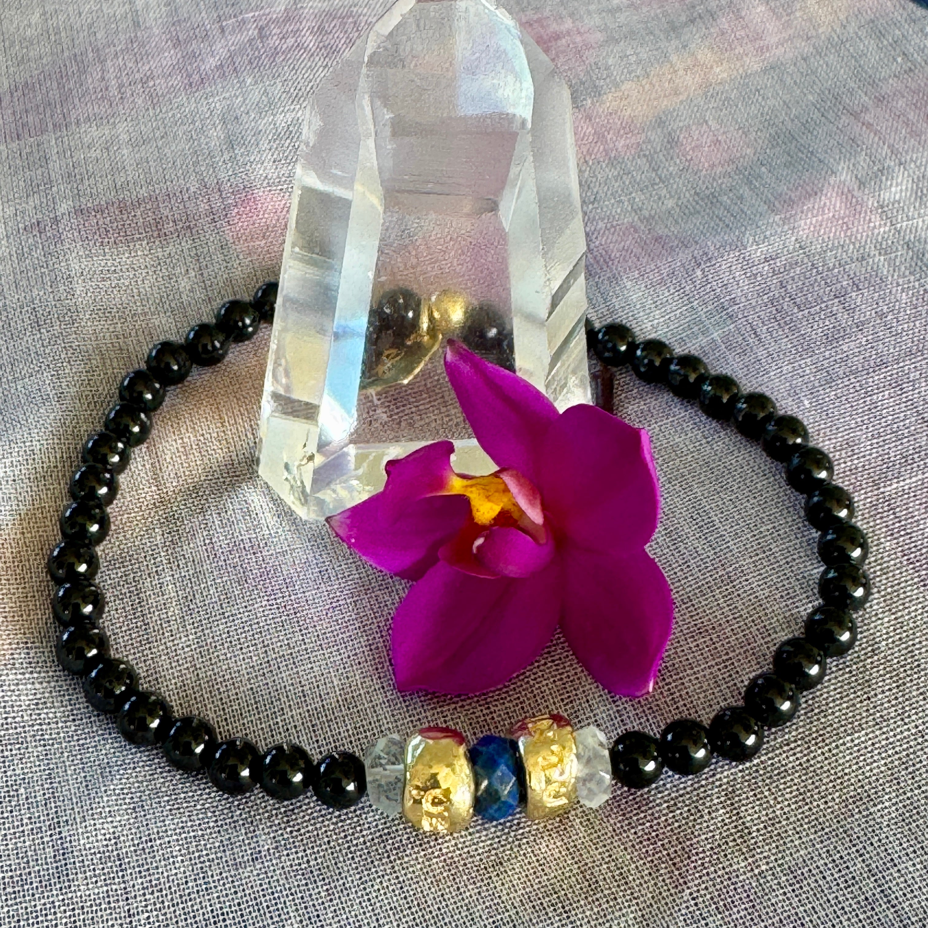 Black Tourmaline, Lapis & Aquamarine Ubuntu Bracelet