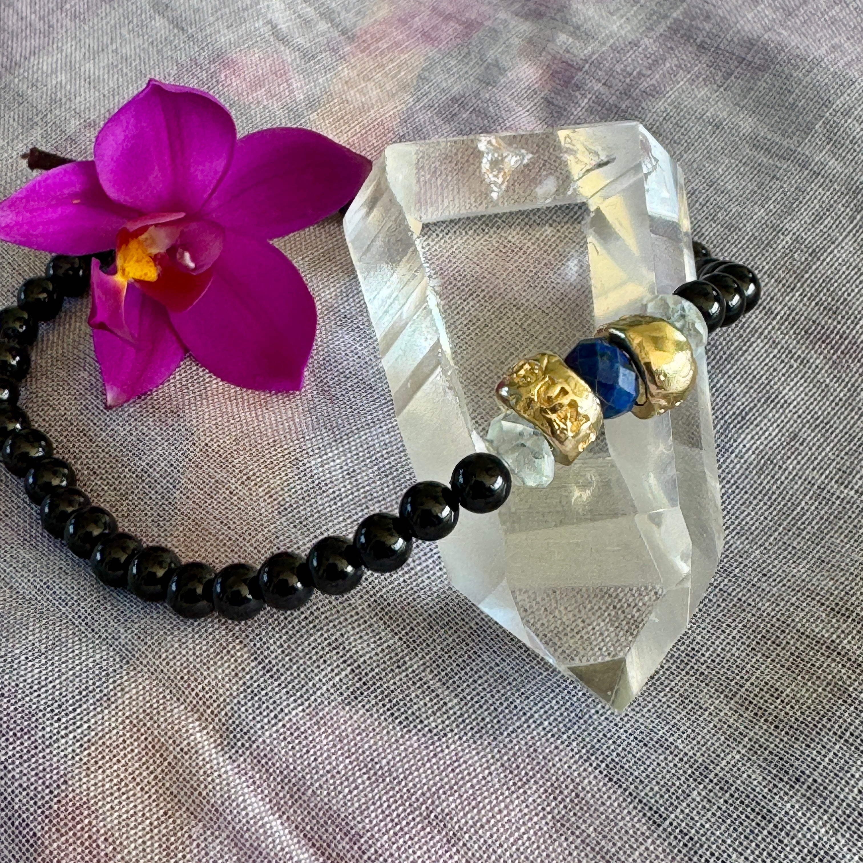 Black Tourmaline, Lapis & Aquamarine Ubuntu Bracelet