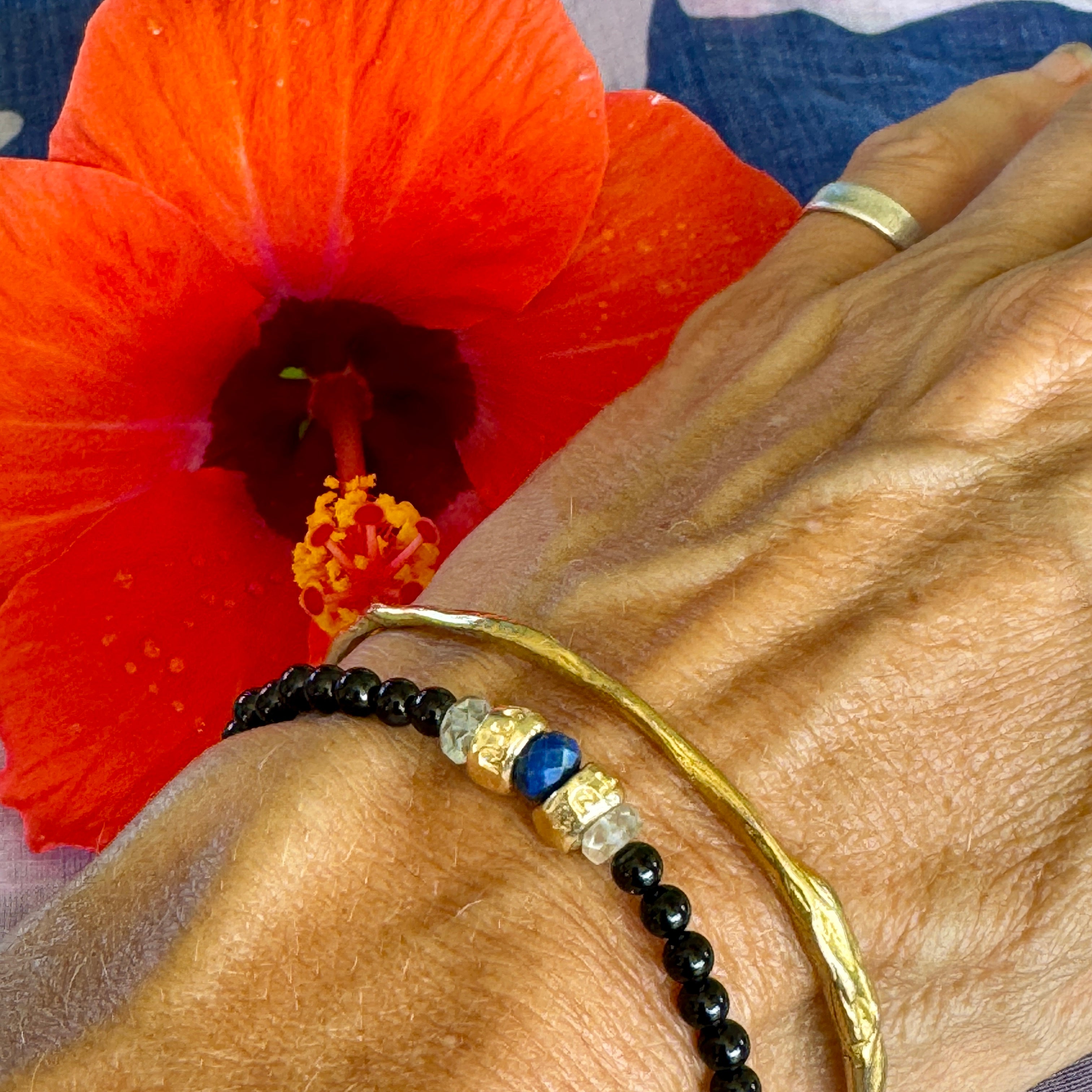 Black Tourmaline, Lapis & Aquamarine Ubuntu Bracelet