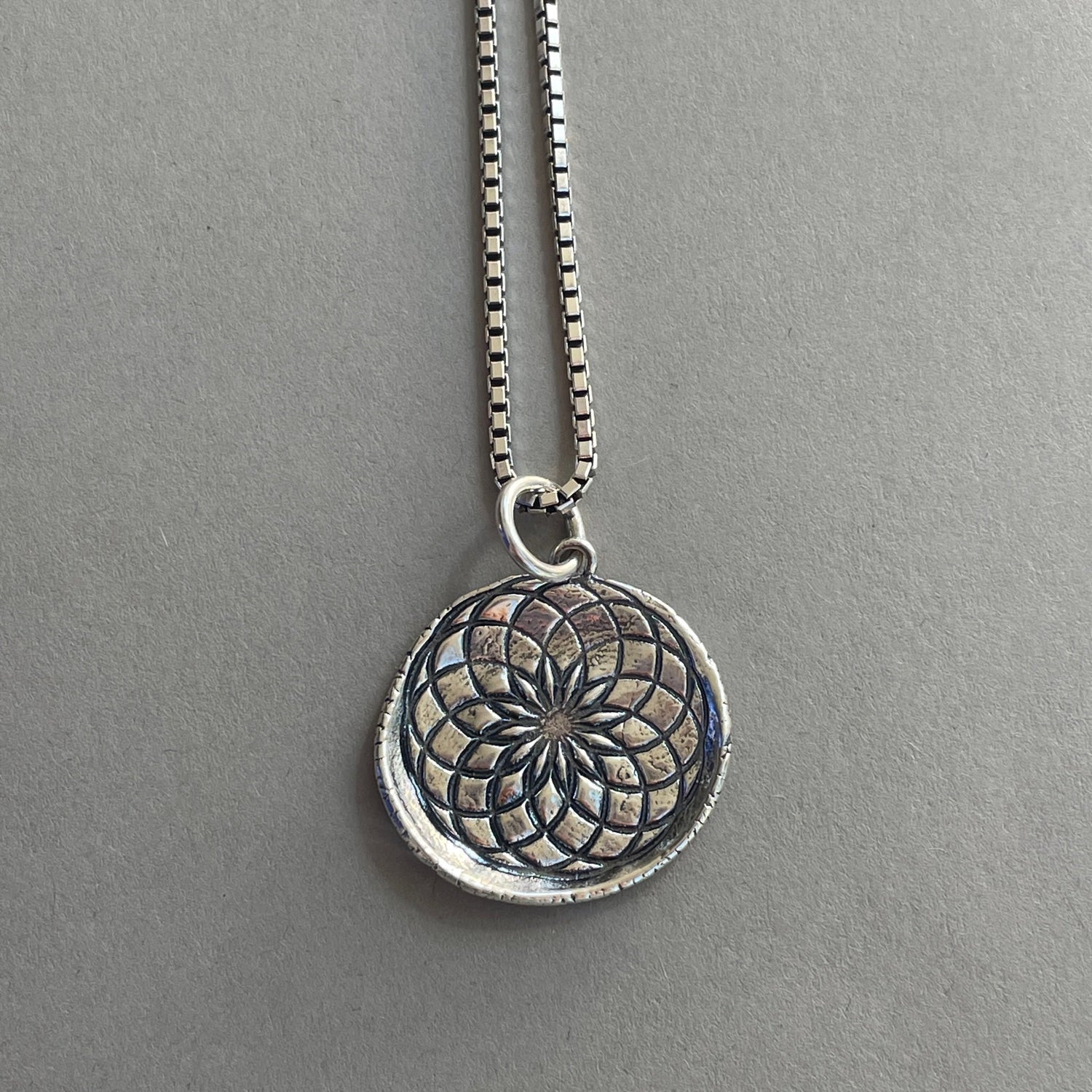 Silver Flower of The Universe Pendant Necklace Top View 2
