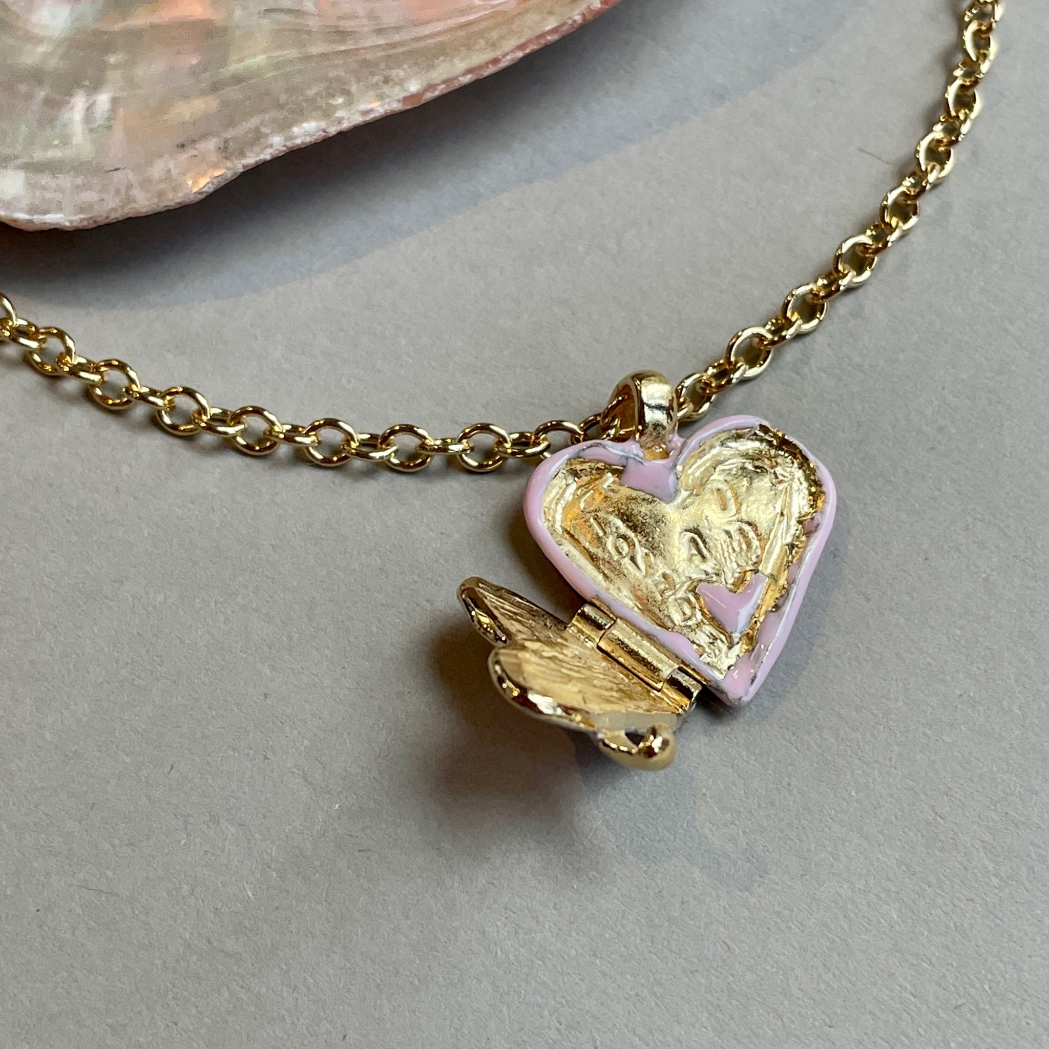 Pink Enamel I Am Loved Locket Necklace