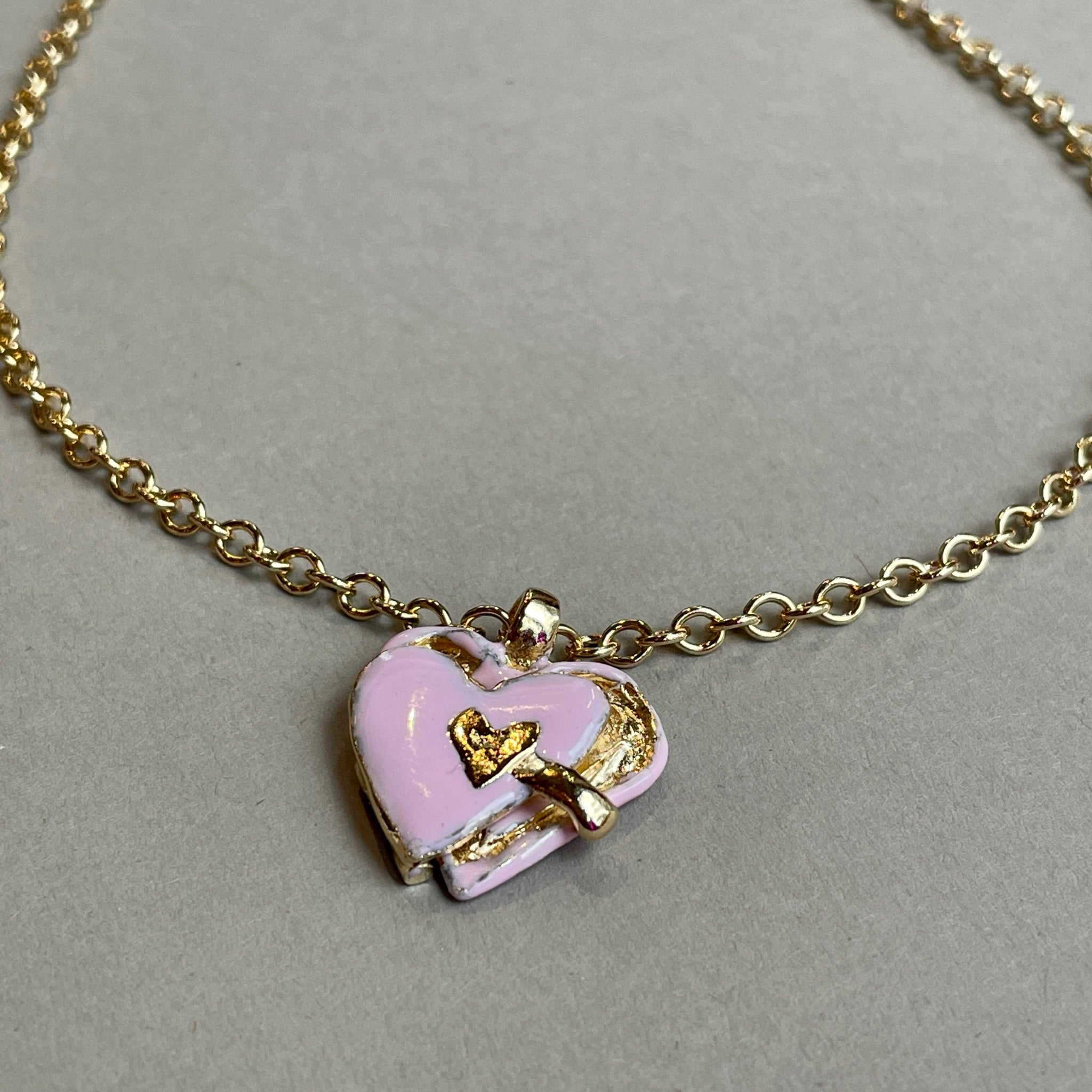 Pink Enamel I Am Loved Locket Necklace