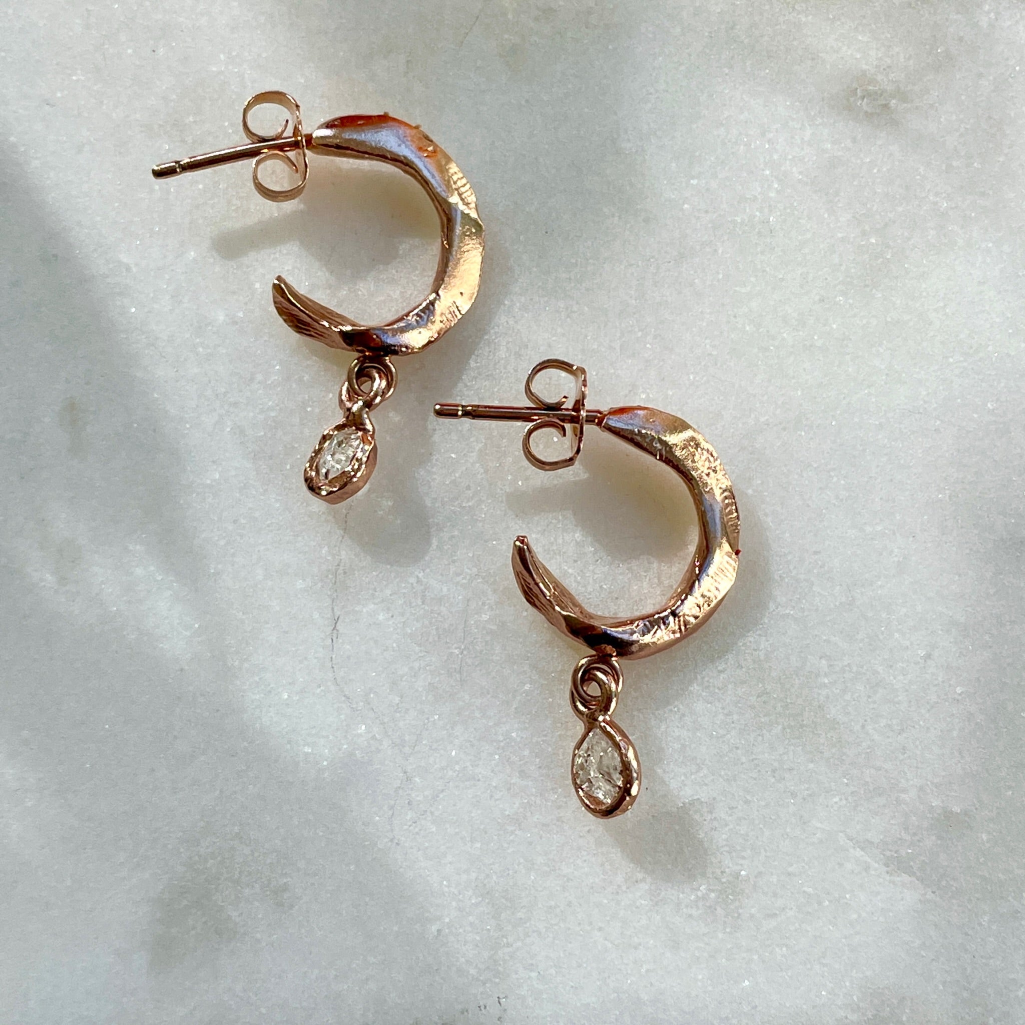 Yellow and rose gold Whisper Hoop Earrings with Herkimer Diamonds