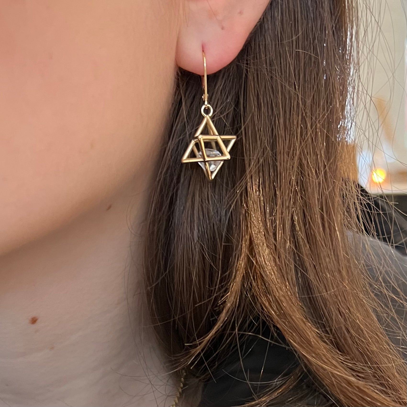 Fairmined 14kt Solid Gold Merkaba Star with Herkimer Diamond Earrings