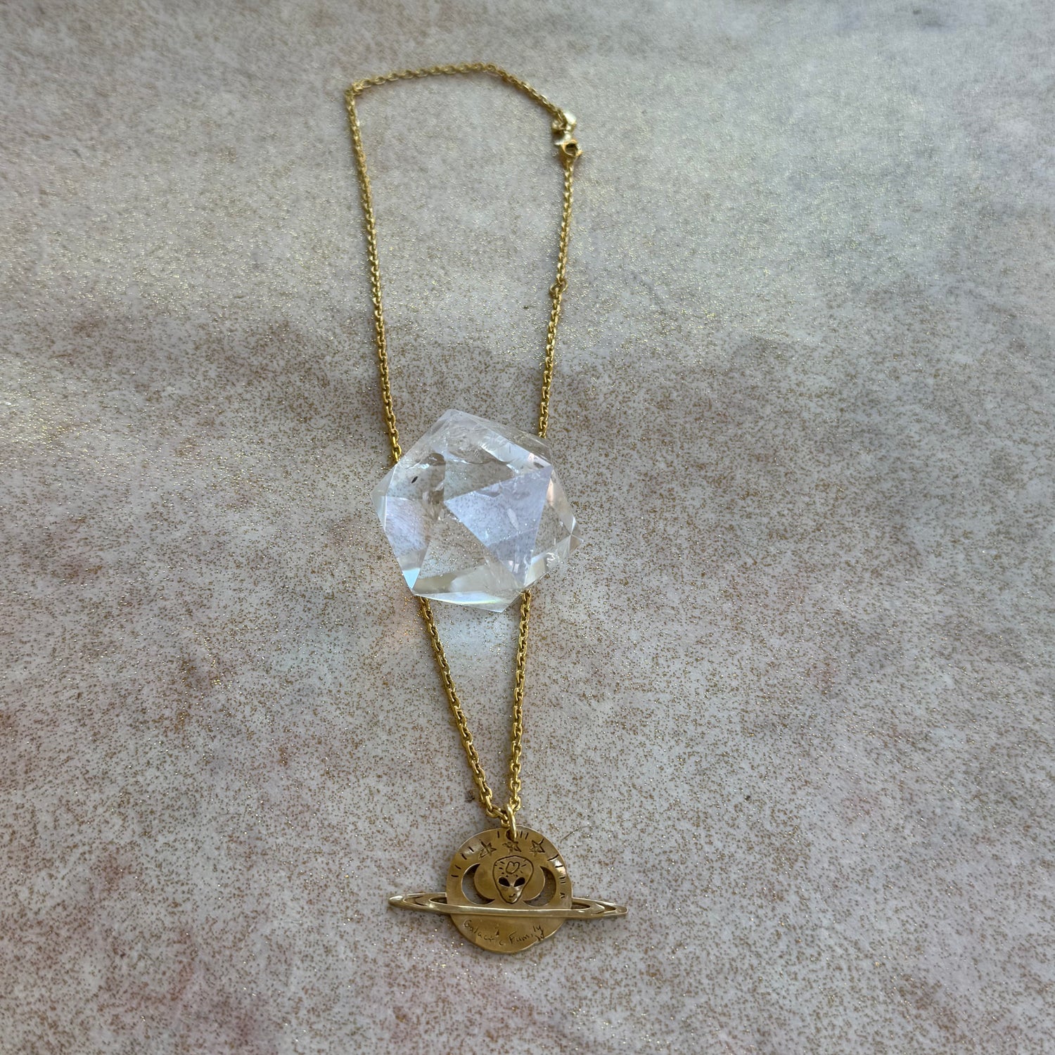 Galactic Family Saturn Alien Gold Necklace