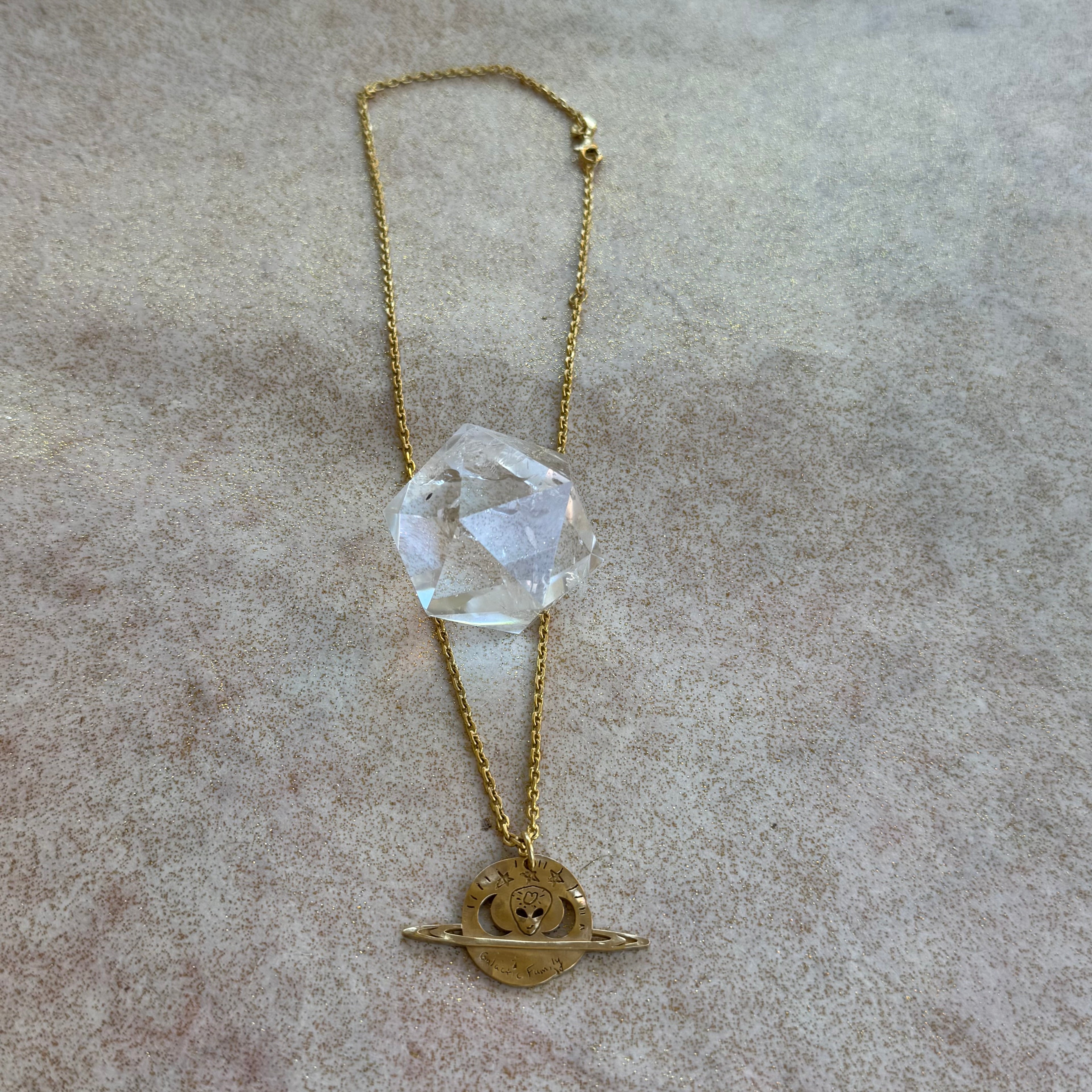 Galactic Family Saturn Alien Gold Necklace