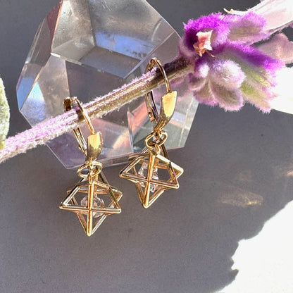 Fairmined 14kt Solid Gold Merkaba Star with Herkimer Diamond Earrings