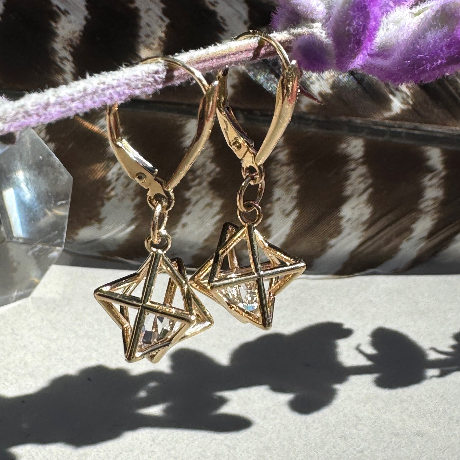 Fairmined 14kt Solid Gold Merkaba Star with Herkimer Diamond Earrings