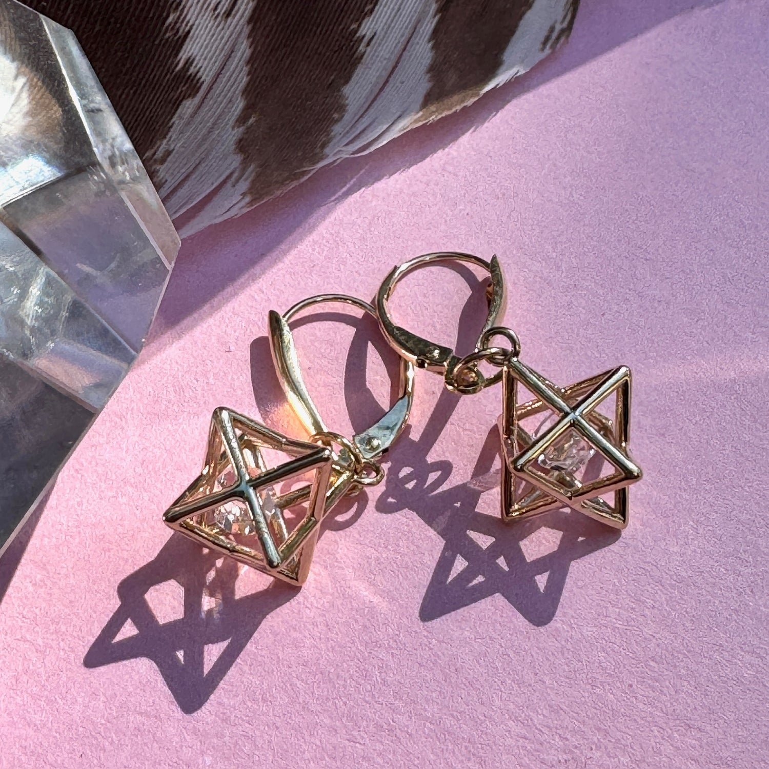 Fairmined 14kt Solid Gold Merkaba Star with Herkimer Diamond Earrings