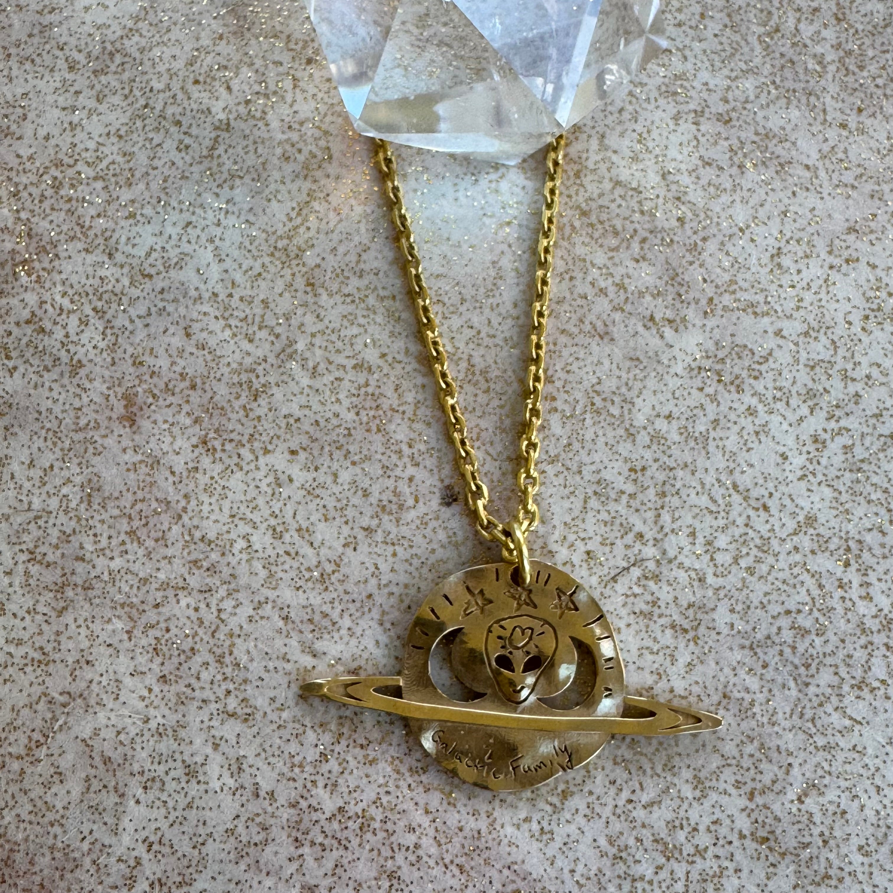 Galactic Family Saturn Alien Gold Necklace