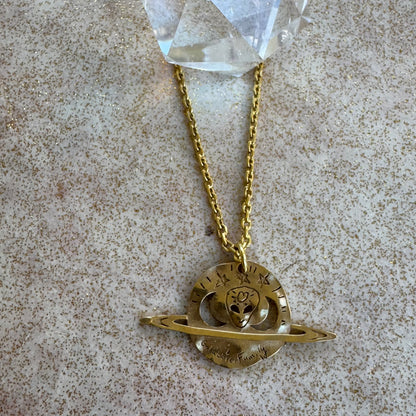 Galactic Family Saturn Alien Gold Necklace