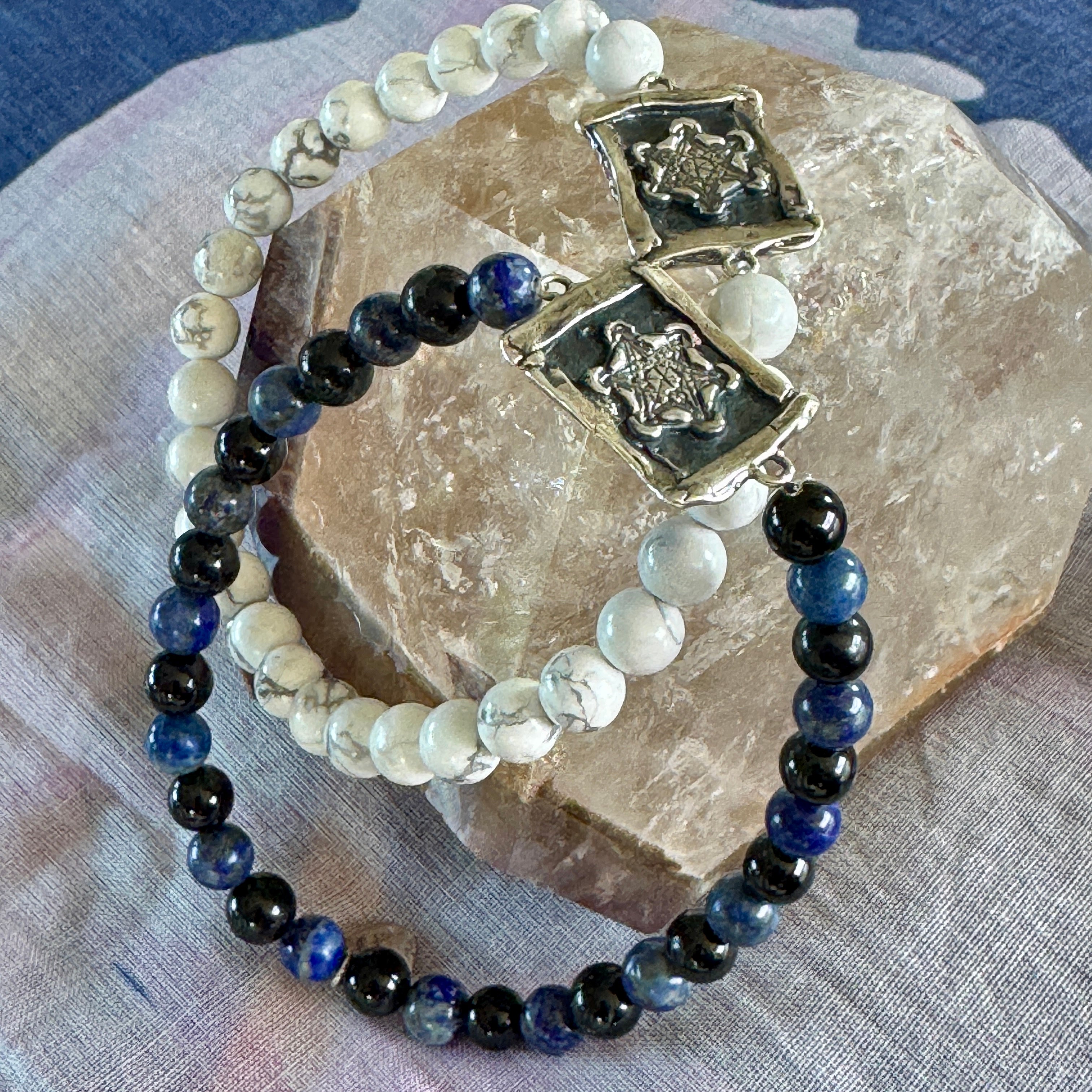 Metatron Howlite &amp; Sodalite/Black Tourmaline Unisex Bracelet