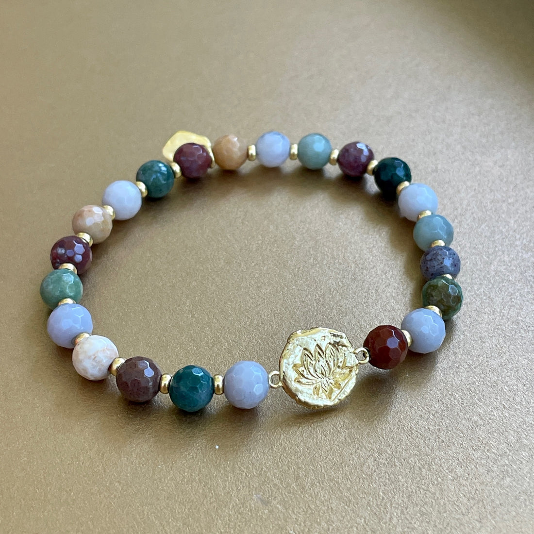 Lotus Flower and Jasper Beaded Bracelet