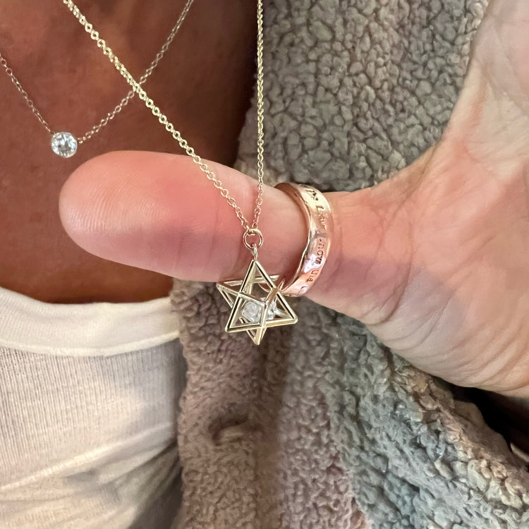 Merkaba Star Necklace with Herkimer Diamond Neck shot