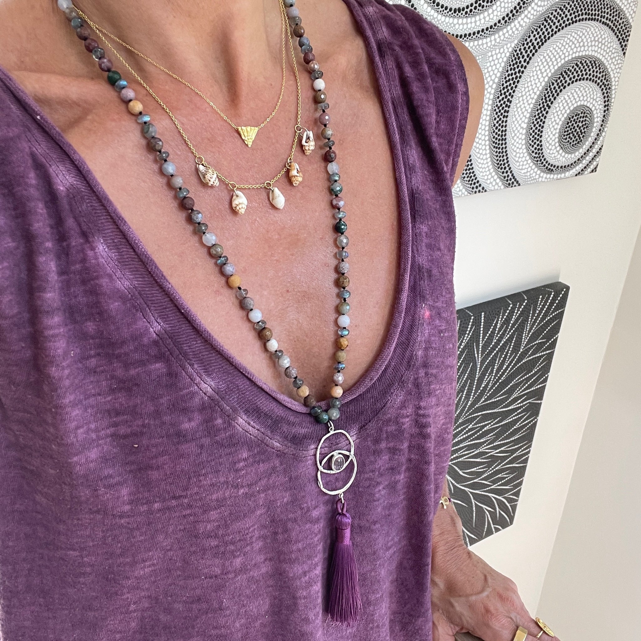 Jasper &amp; Labradorite Vesica Piscis Mala Bead Necklace