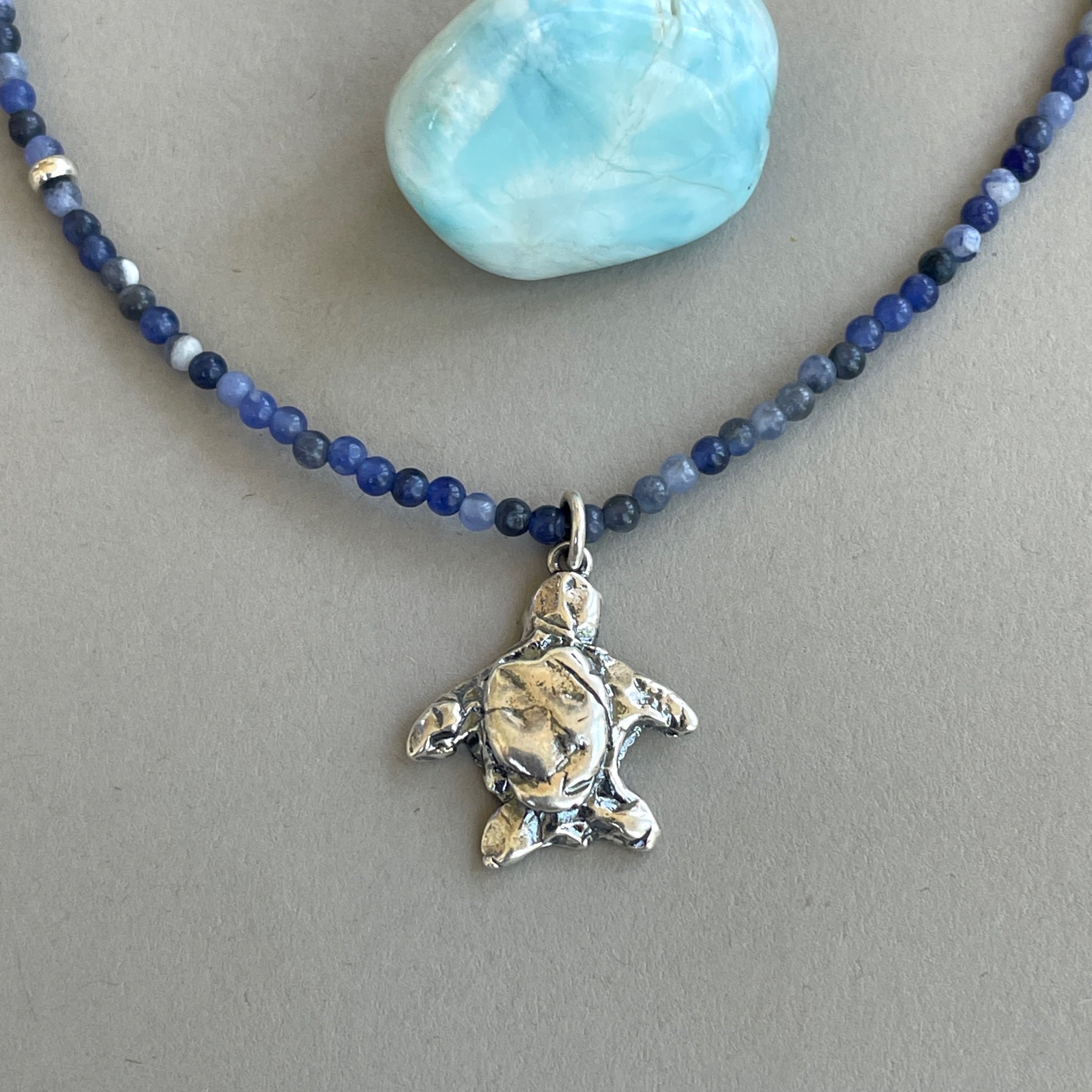 Harmony Beads Necklace - Sodalite with Turtle Charm