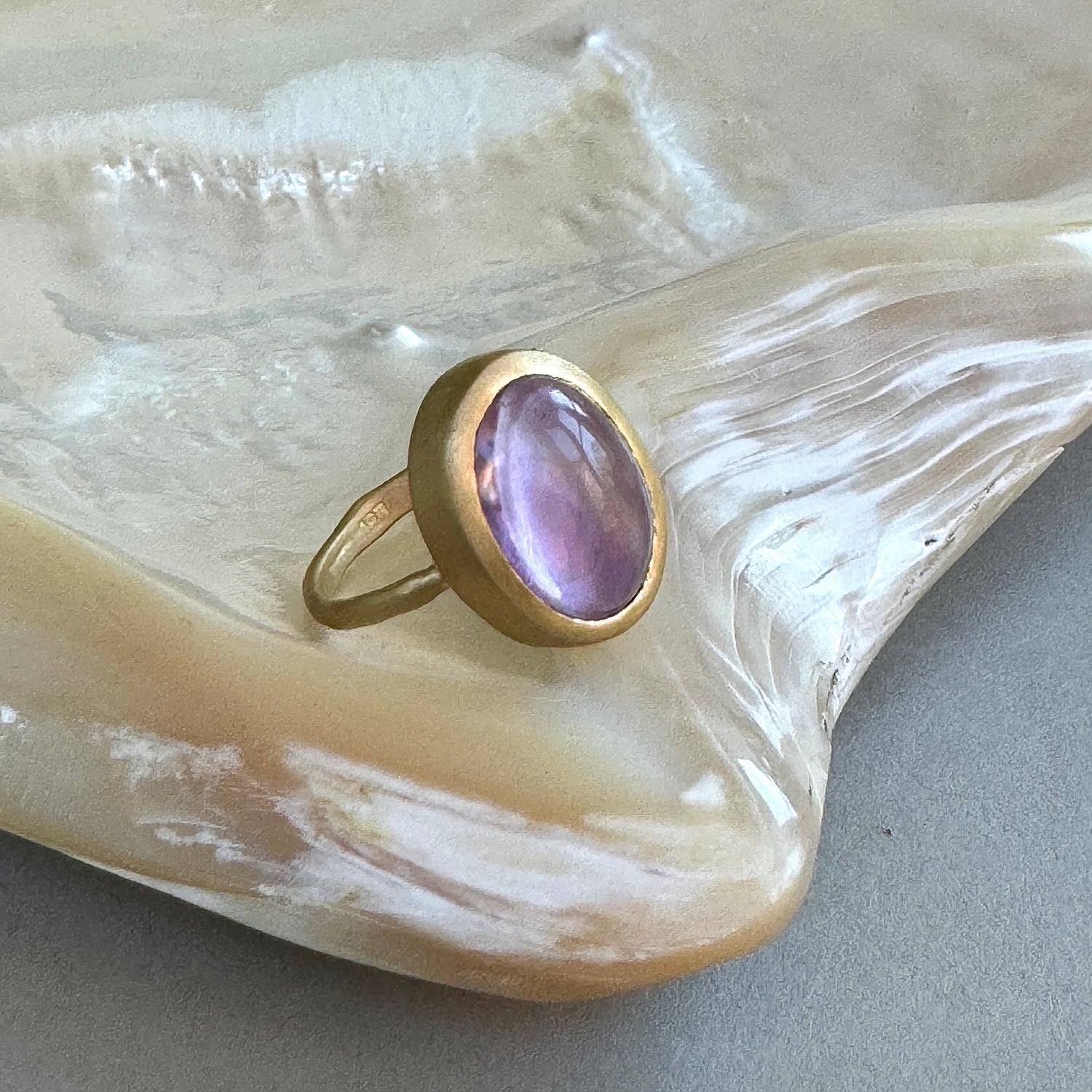 18k Fairmined Gold Saint Germain Round Amethyst Ring