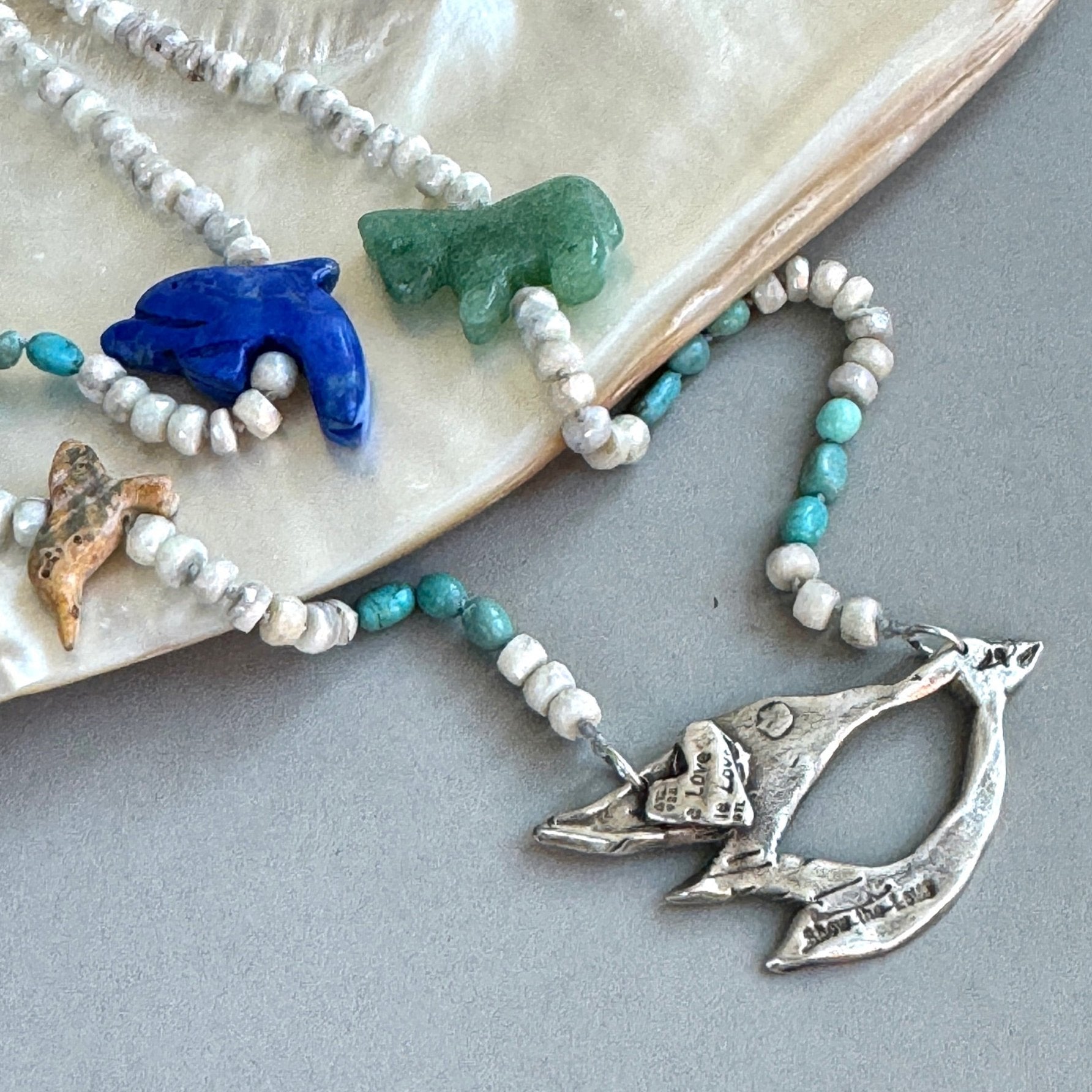 I Fly with Wings Beneath my Wind Turquoise Beaded Necklace