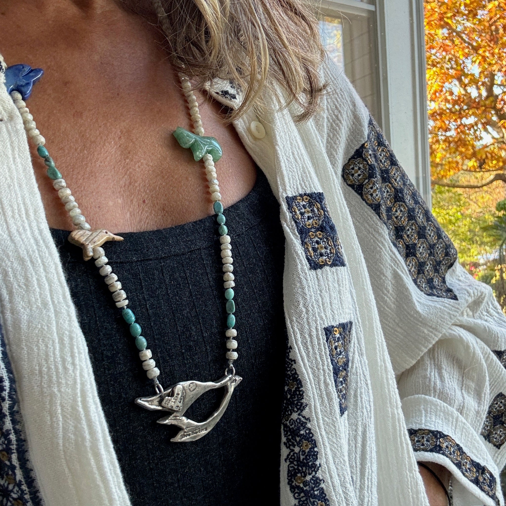 I Fly with Wings Beneath my Wind Turquoise Beaded Necklace