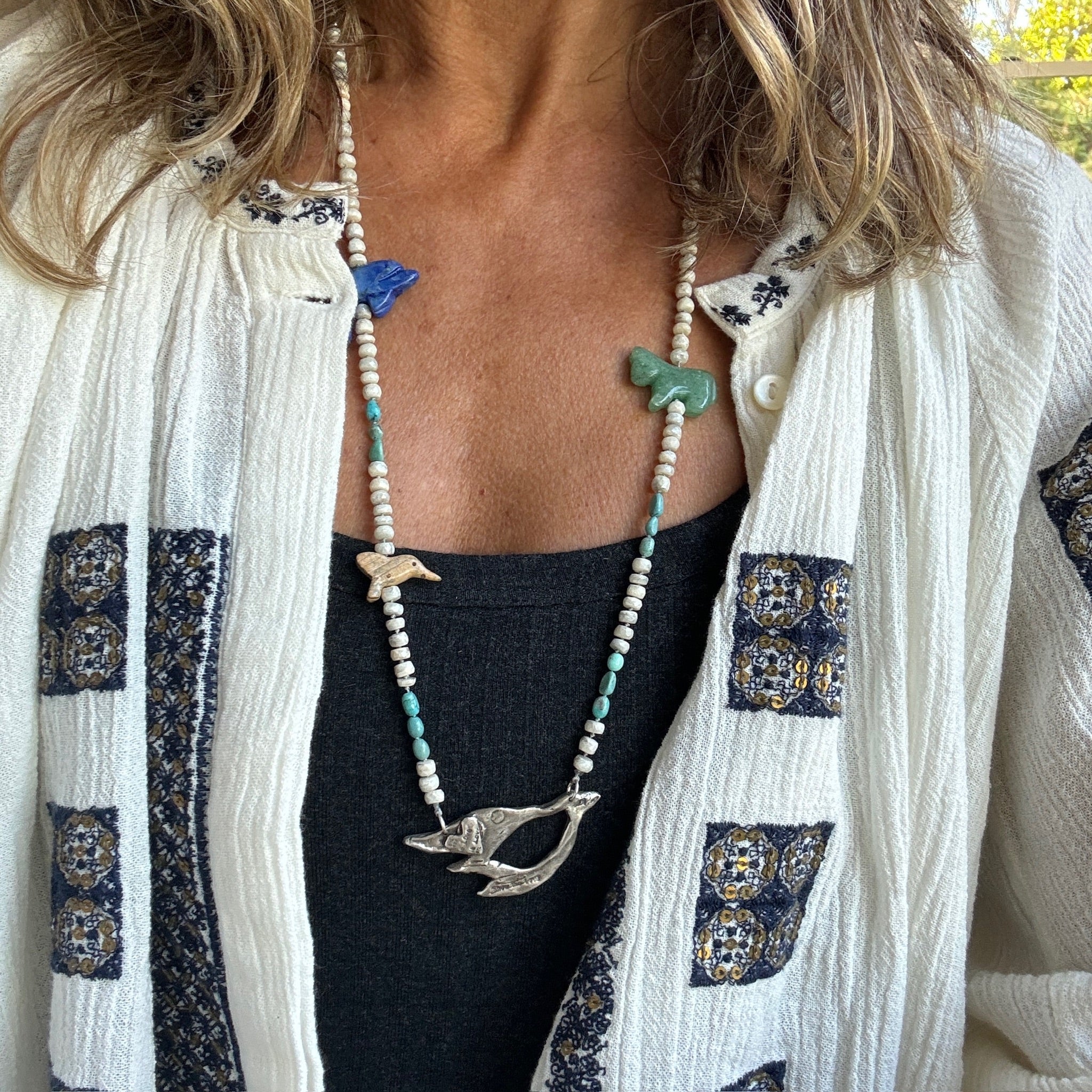 I Fly with Wings Beneath my Wind Turquoise Beaded Necklace