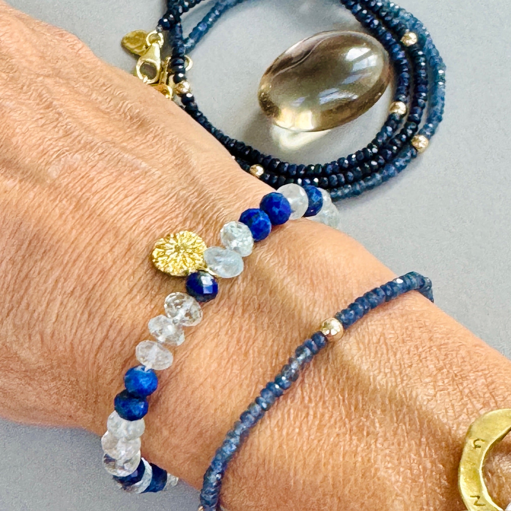 Flower of the Universe Lapis &amp; Aquamarine Bracelet