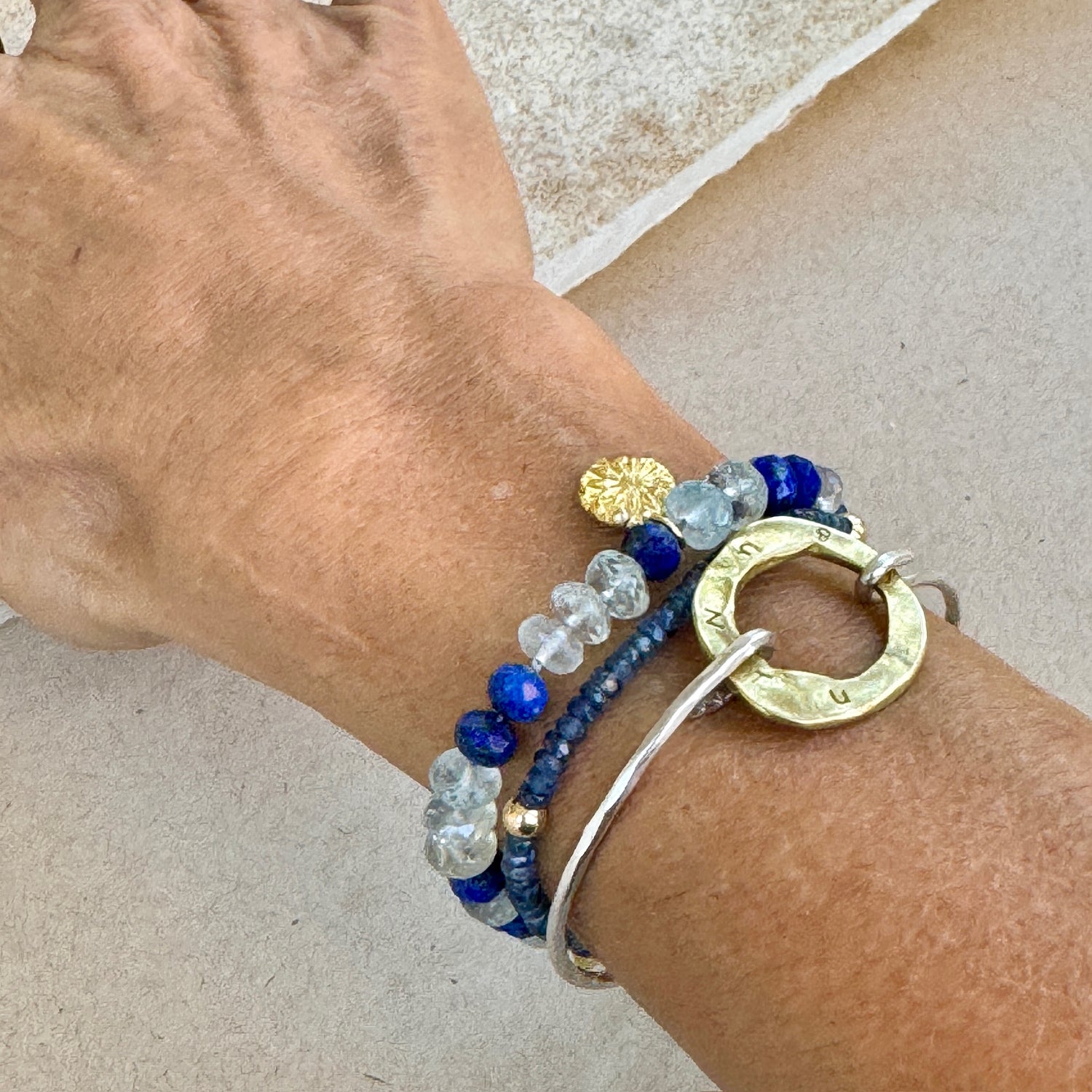 Flower of the Universe Lapis &amp; Aquamarine Bracelet