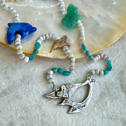 I Fly with Wings Beneath my Wind Turquoise Beaded Necklace