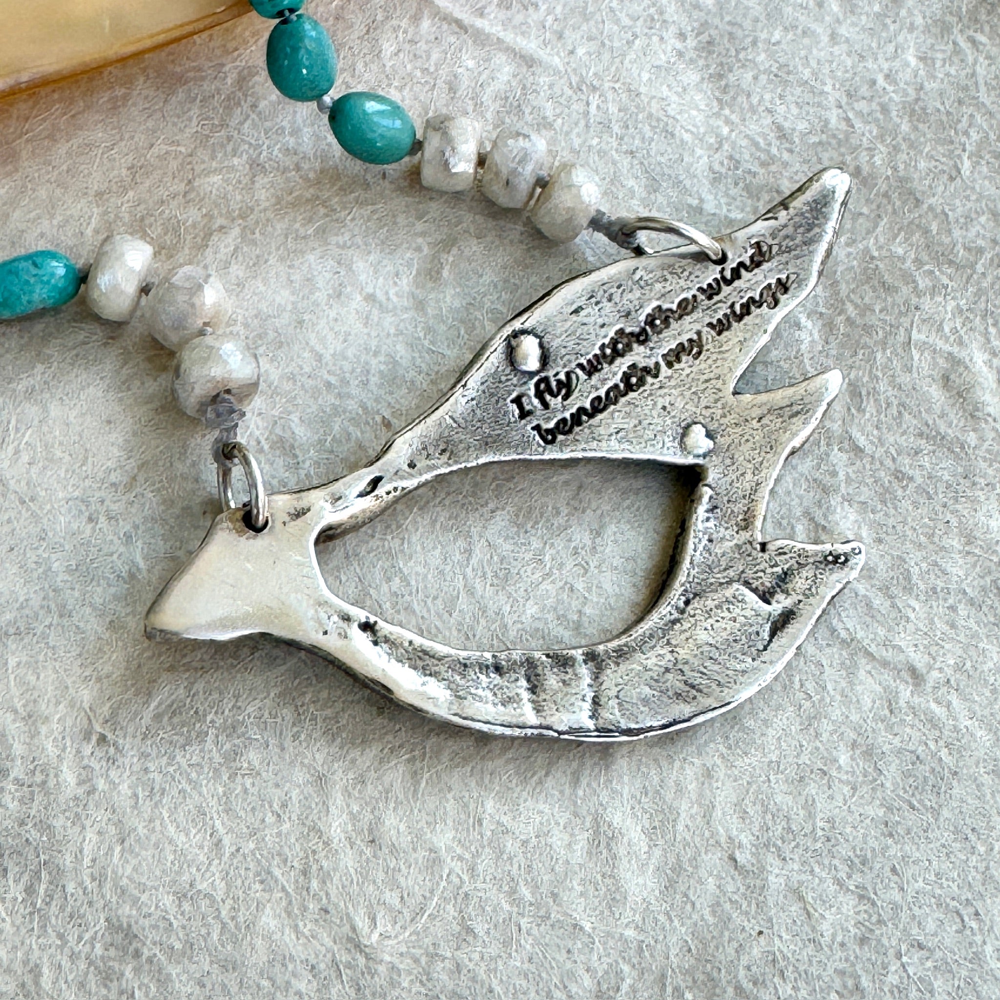 I Fly with Wings Beneath my Wind Turquoise Beaded Necklace